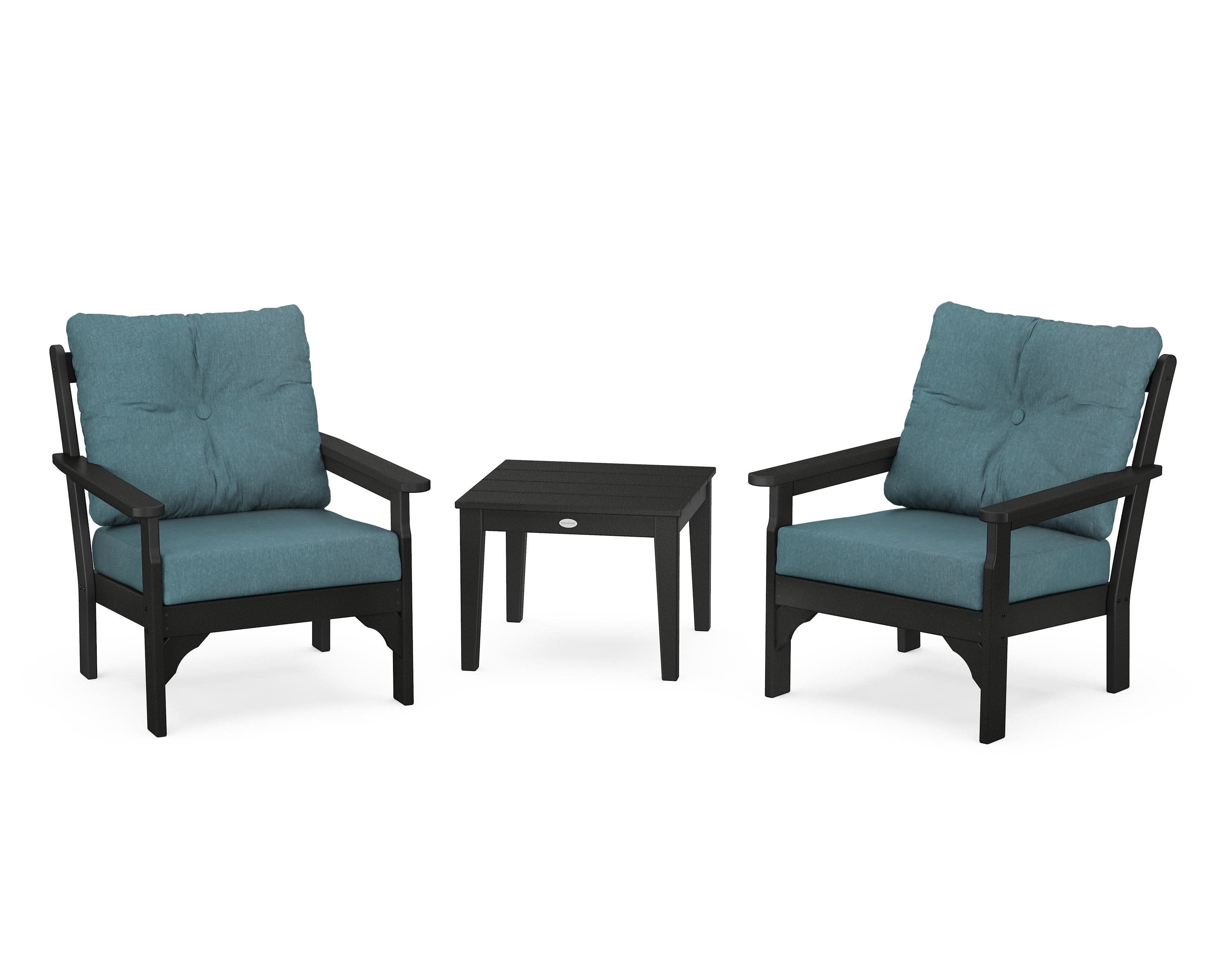 Vineyard 3-Piece Deep Seating Set in Black / Ocean Teal