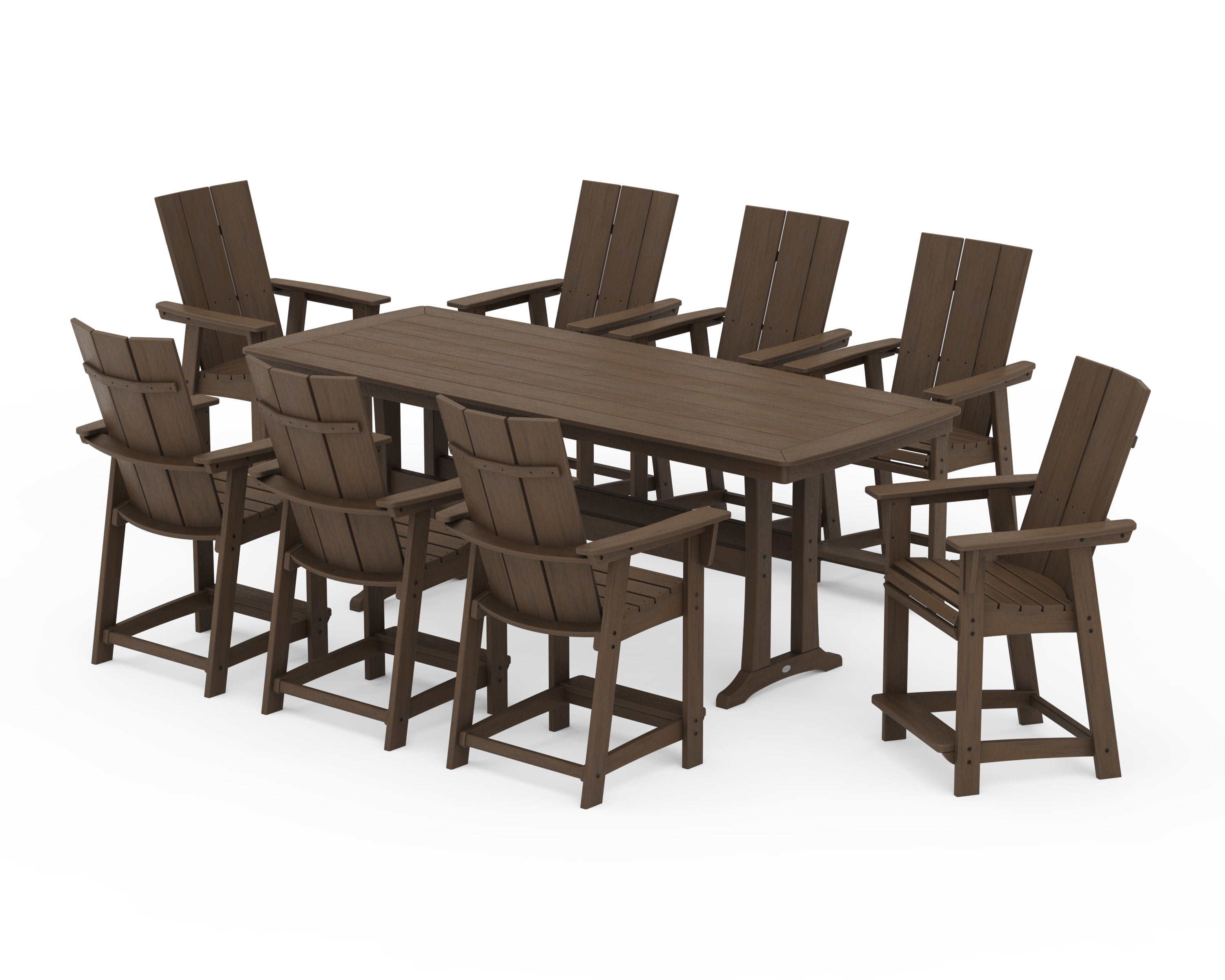 Modern Curveback Adirondack 9-Piece Counter Set with Trestle Legs in Kona