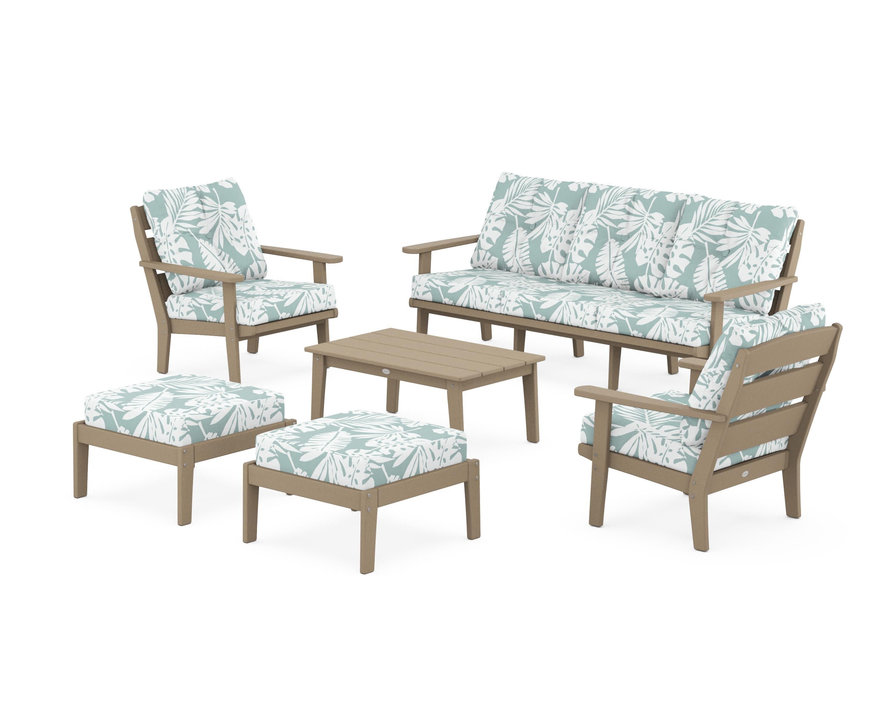 Lakeside 6-Piece Lounge Sofa Set in Vintage Sahara / Leaf Glacier Spa