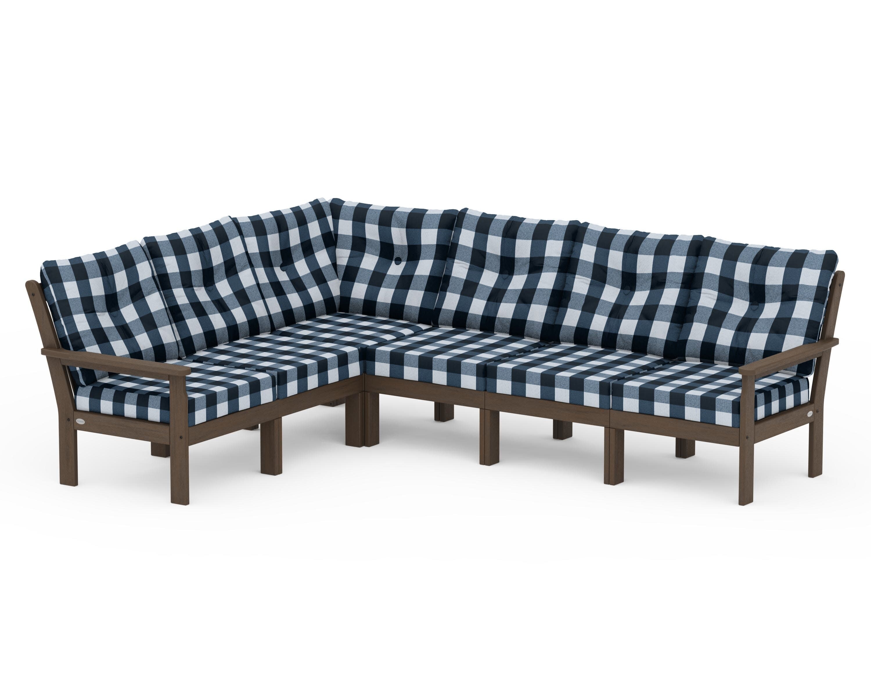 Vineyard 6-Piece Sectional in Kona / Buffalo Plaid Marine Indigo