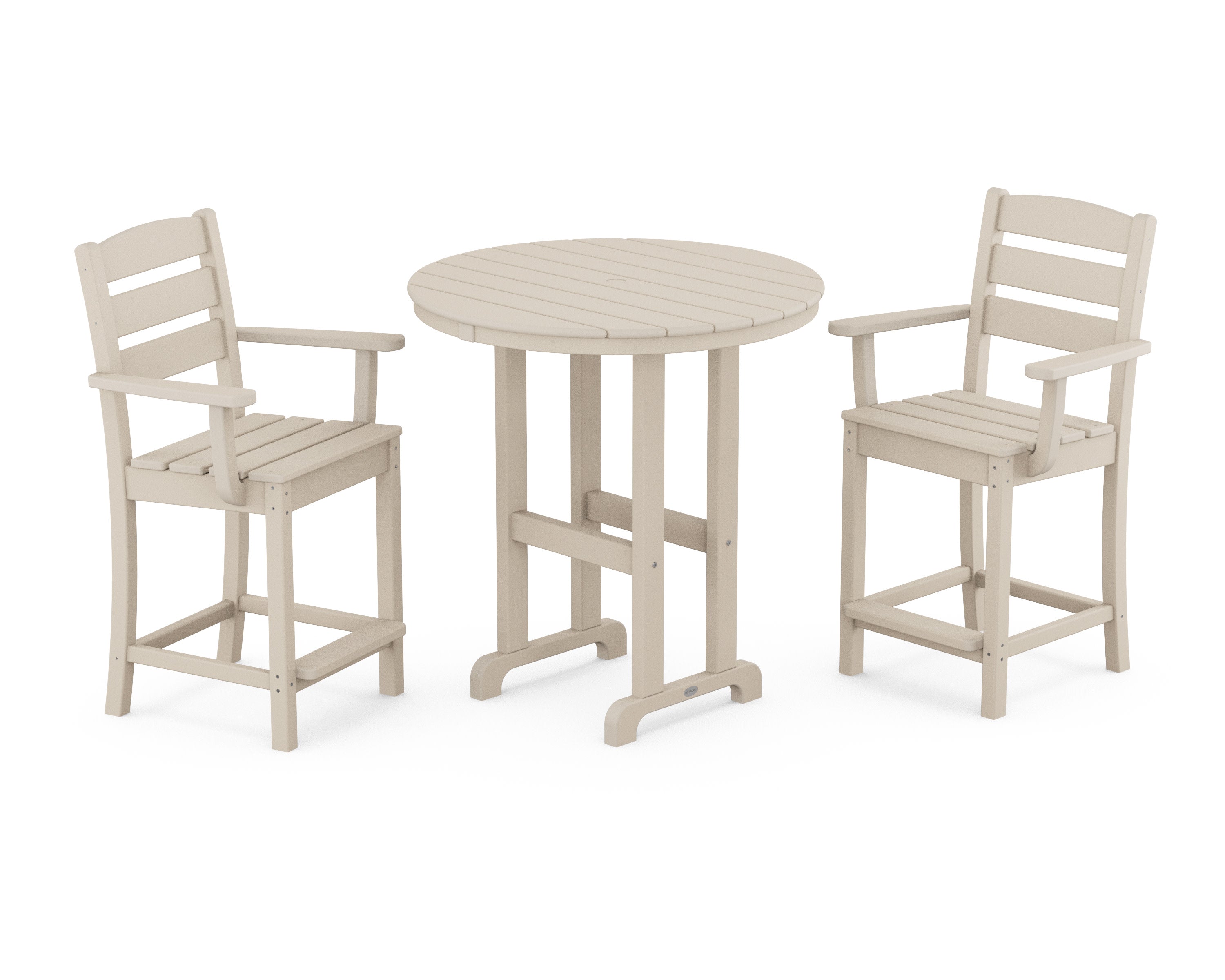 Lakeside 3-Piece Round Farmhouse Arm Chair Counter  Set in Sand