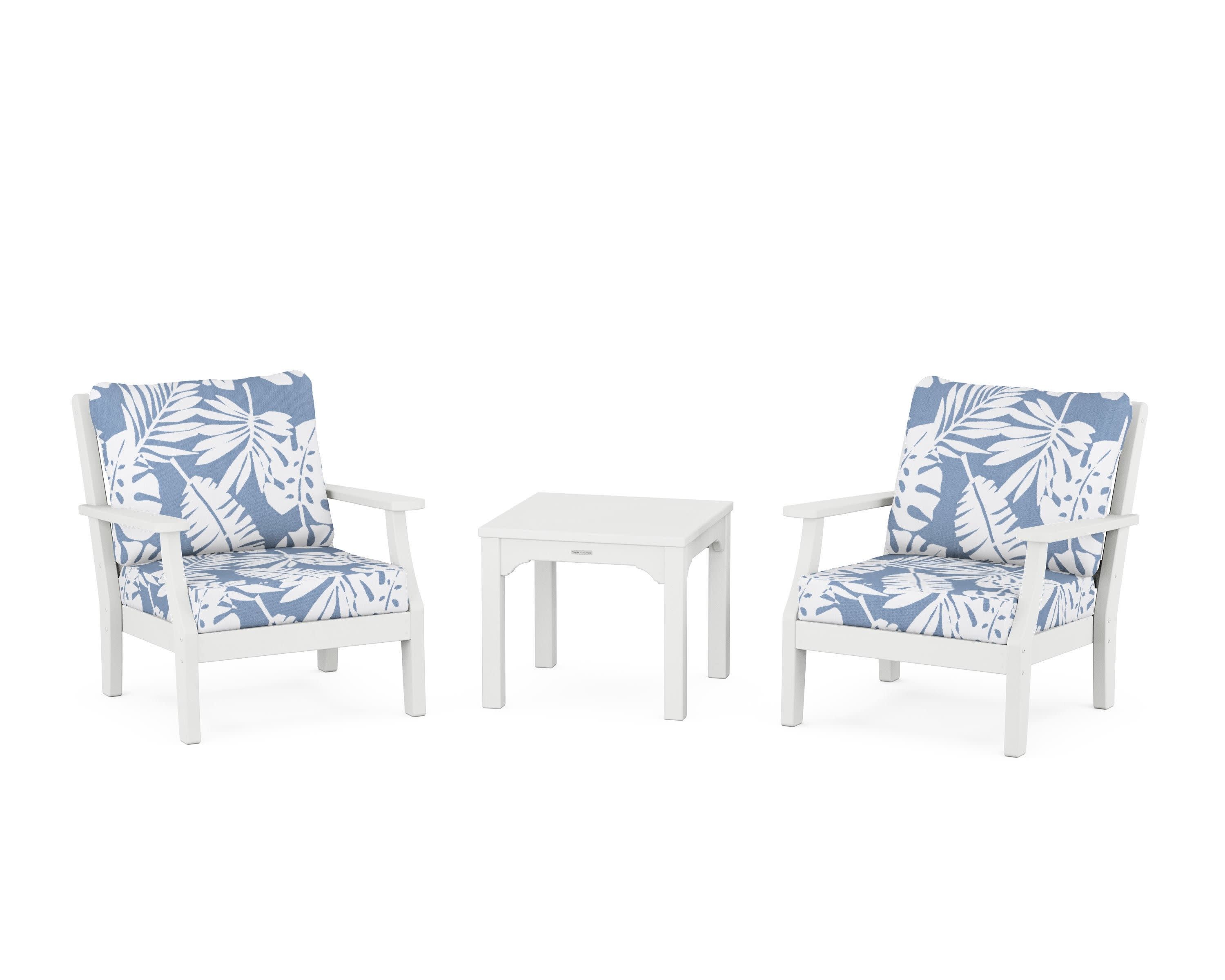 Chinoiserie 3-Piece Deep Seating Set in White / Leaf Sky Blue