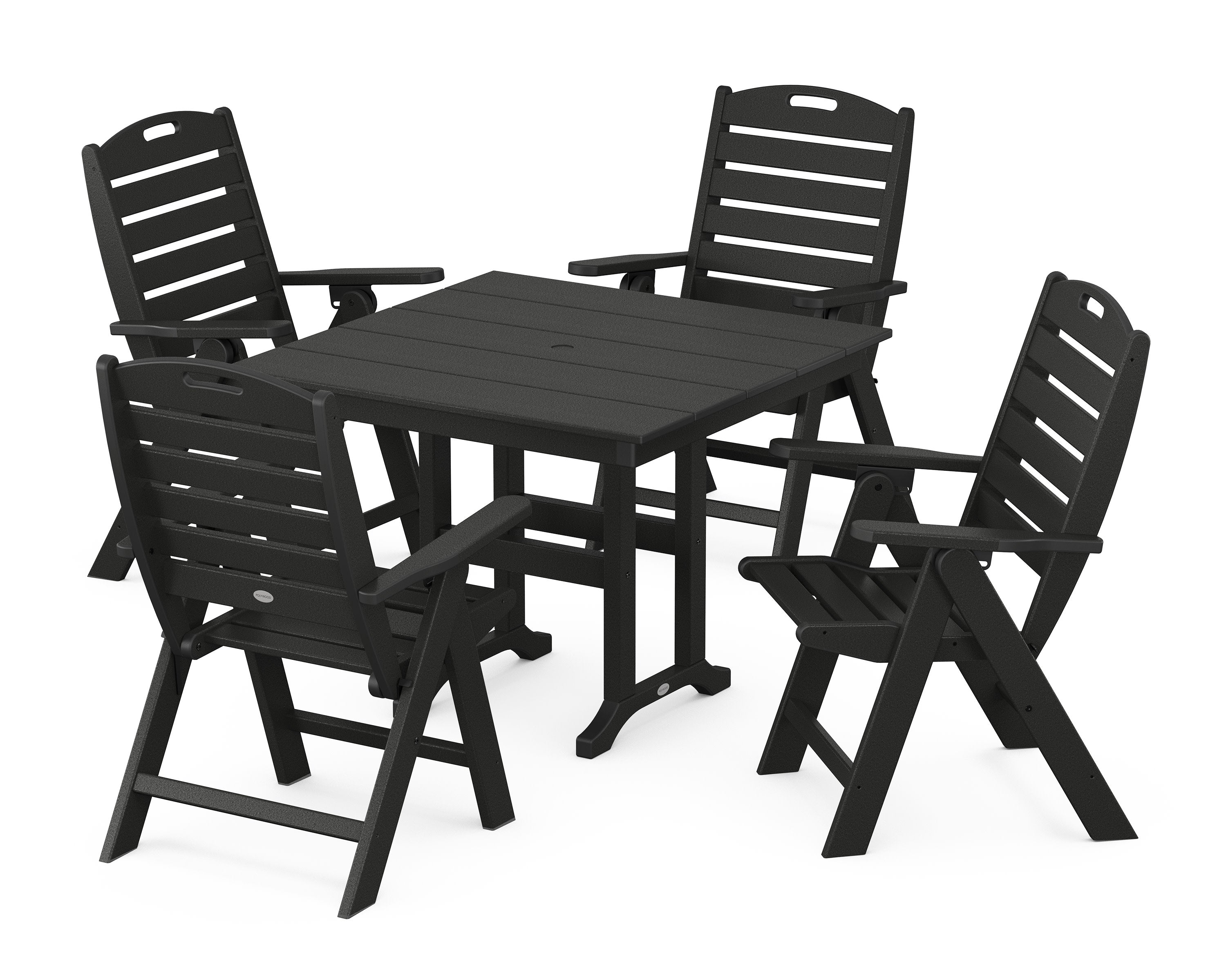 Nautical Folding Highback Chair 5-Piece Farmhouse Dining Set in Black