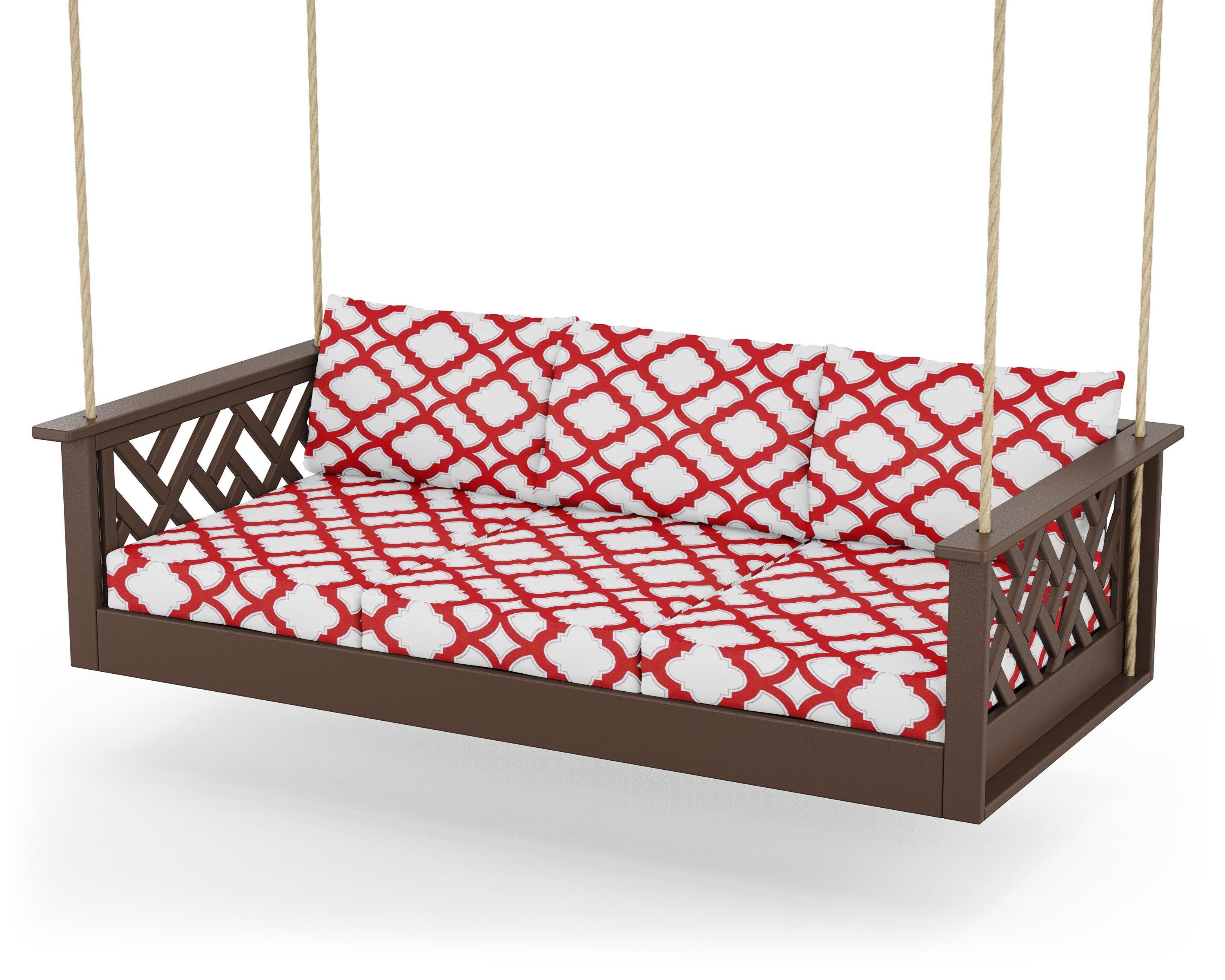 Chippendale Daybed Swing in Mahogany / Trellis Crimson