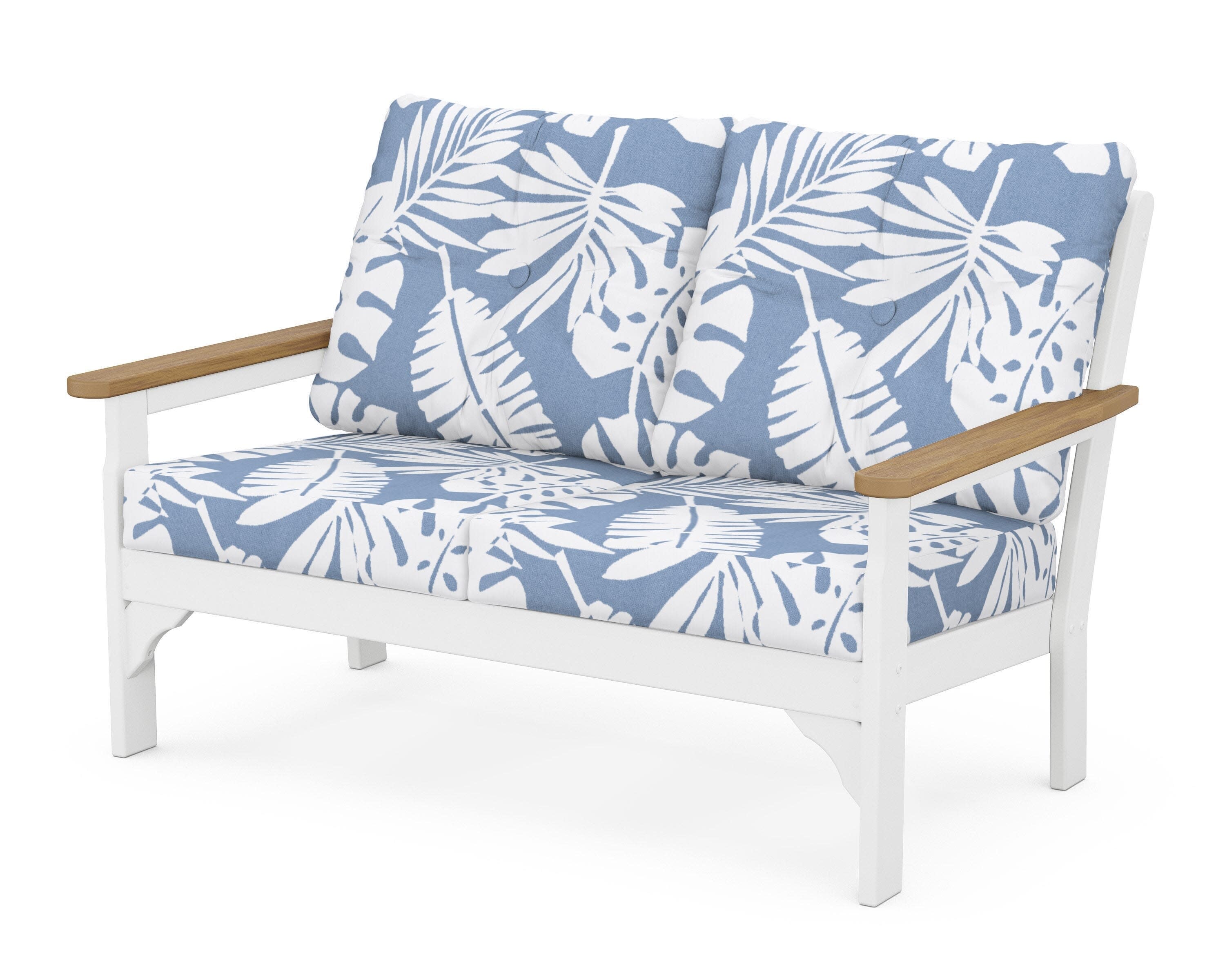 Vineyard Deep Seating Loveseat in White / Natural / Leaf Sky Blue