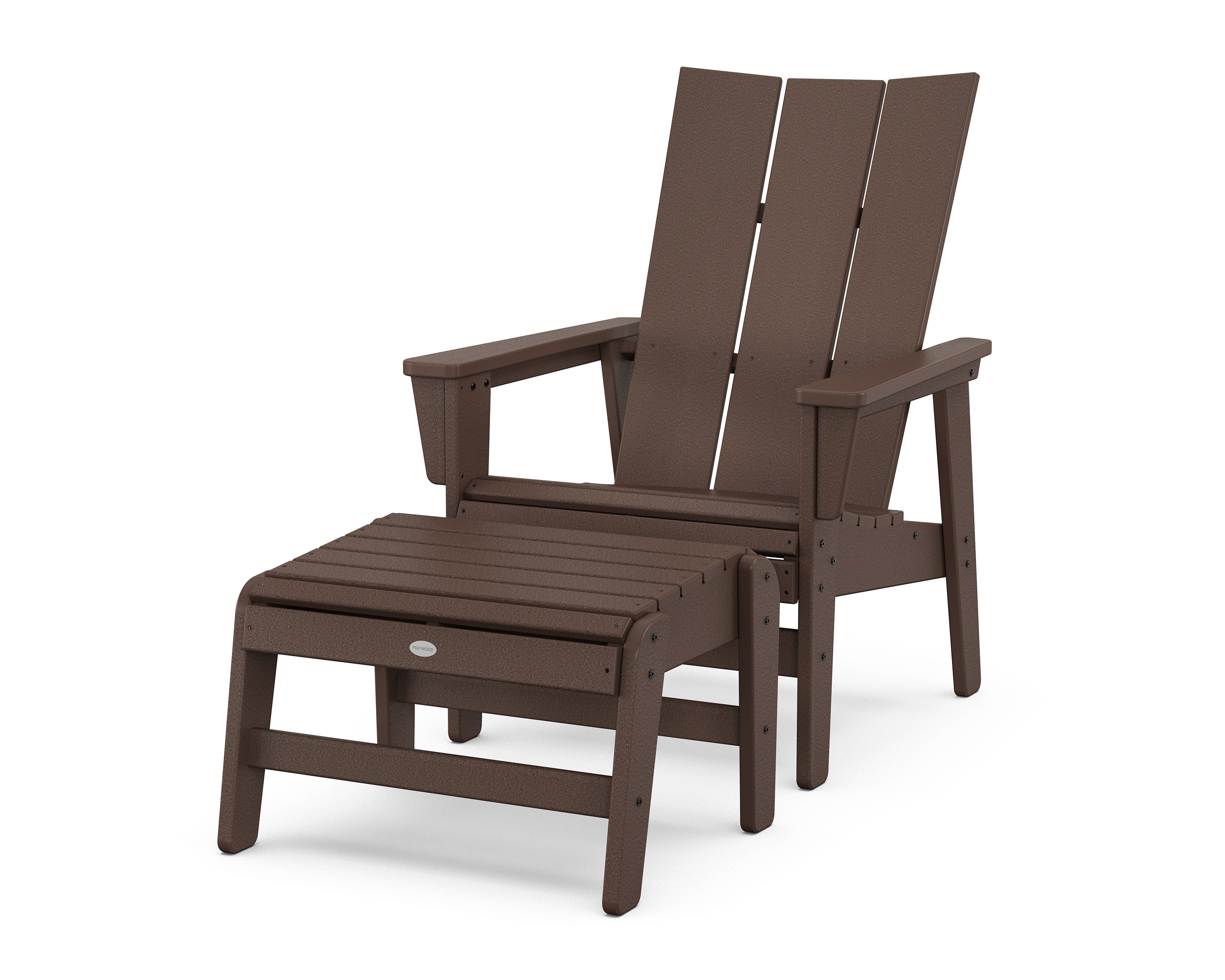 Modern Grand Upright Adirondack Chair with Ottoman in Mahogany