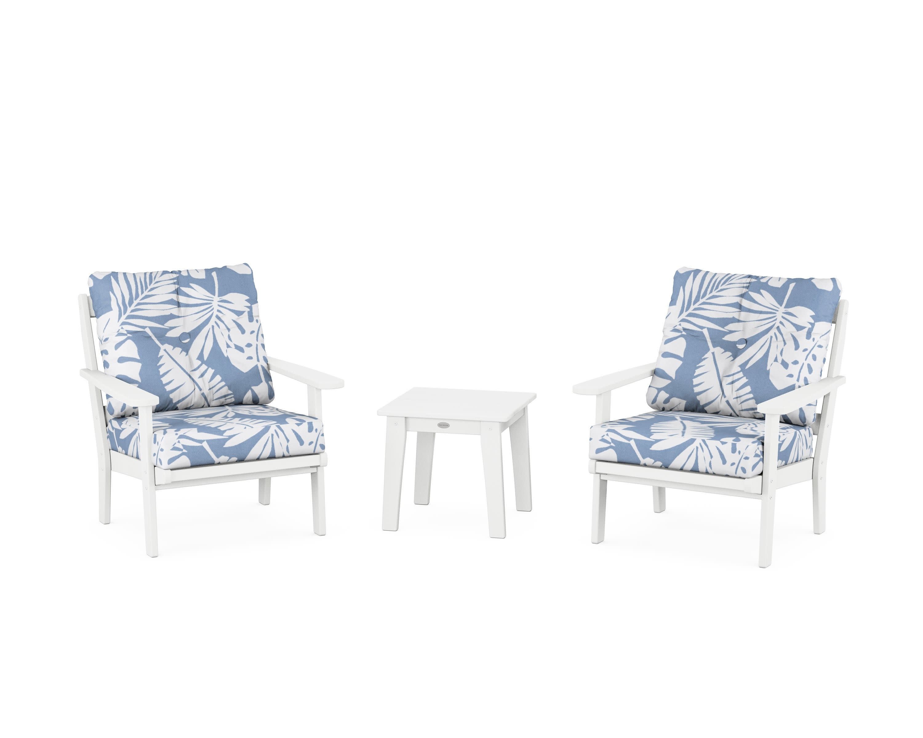 Mission 3-Piece Deep Seating Set in White / Leaf Sky Blue
