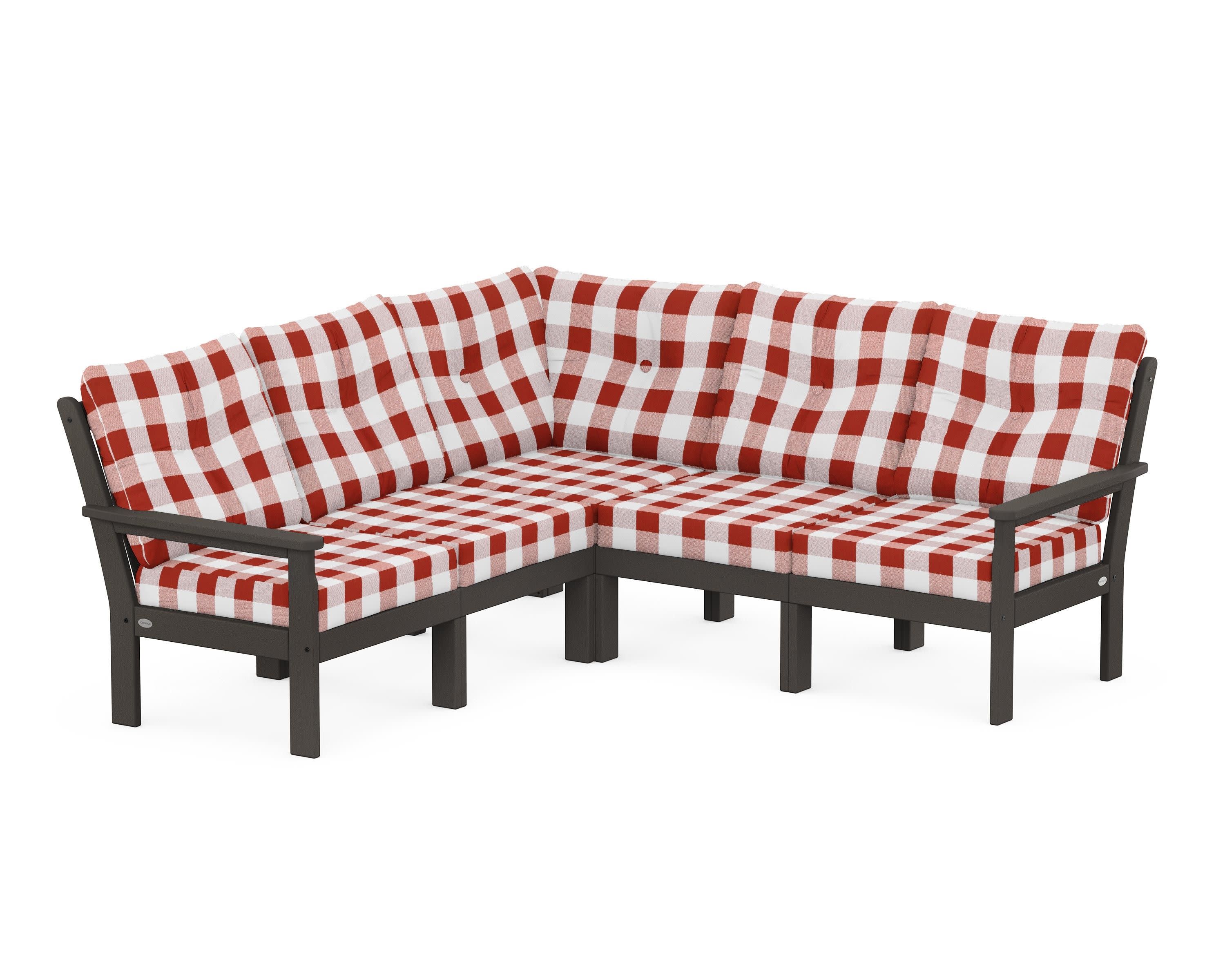 Vineyard 5-Piece Sectional in Vintage Coffee / Buffalo Plaid Crimson