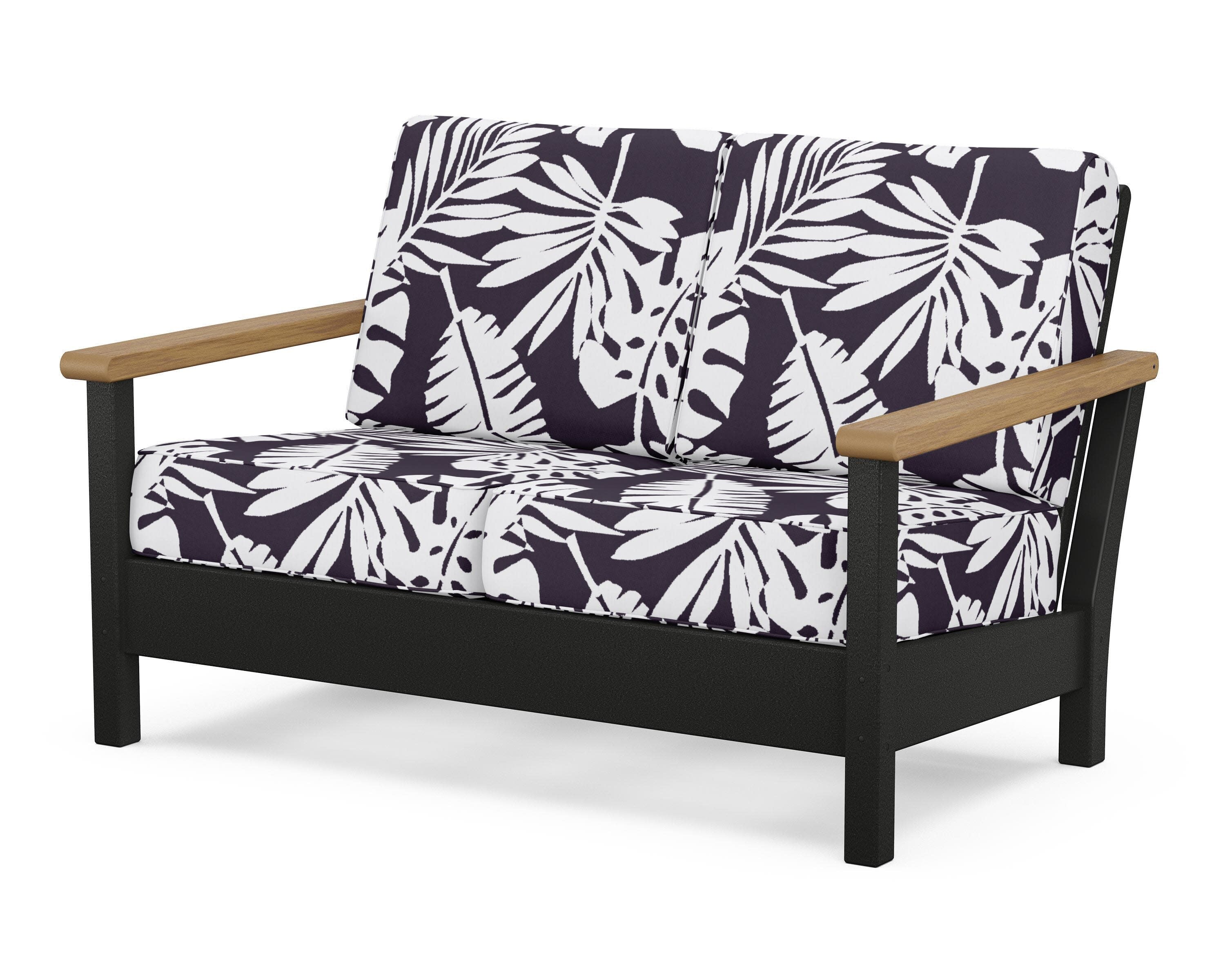 Harbour Deep Seating Loveseat in Black / Natural / Leaf Navy