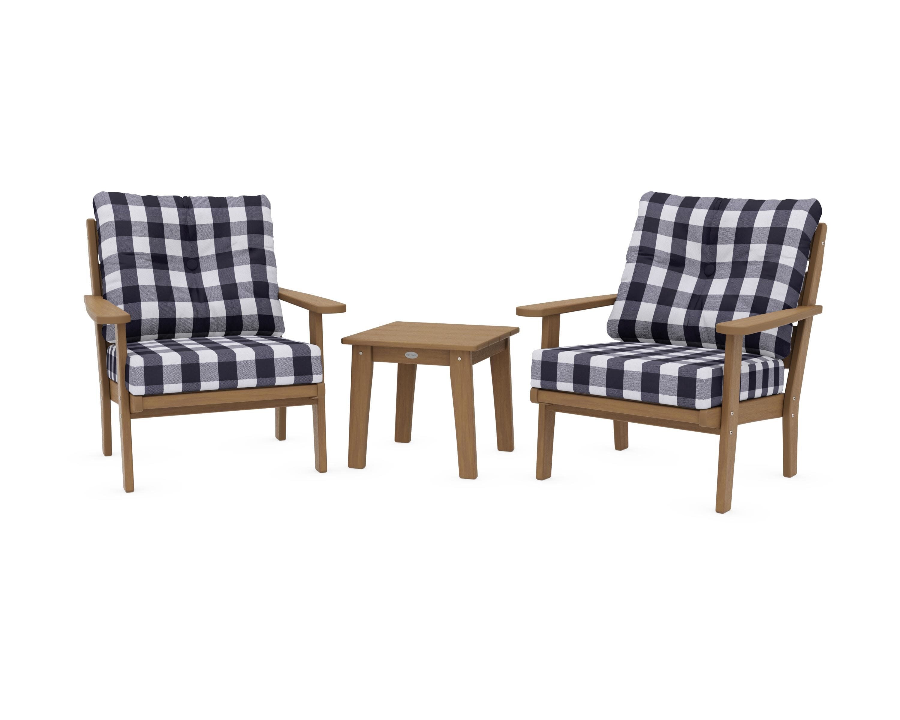 Lakeside 3-Piece Deep Seating Chair Set in Natural / Buffalo Plaid Navy