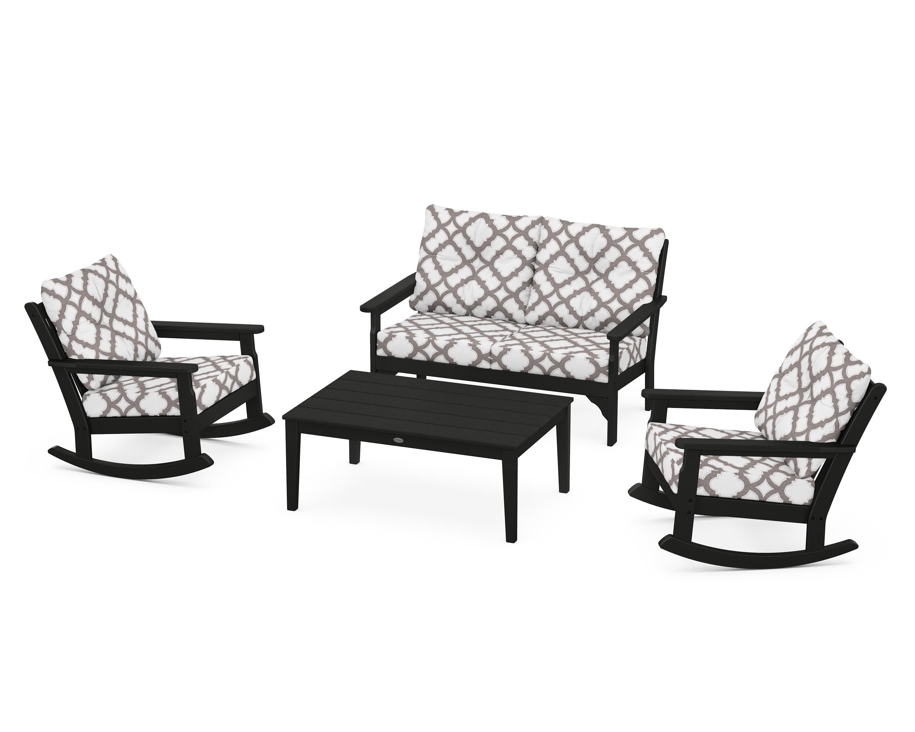 Vineyard 4-Piece Deep Seating Rocking Chair Set in Black / Trellis Grey Mist