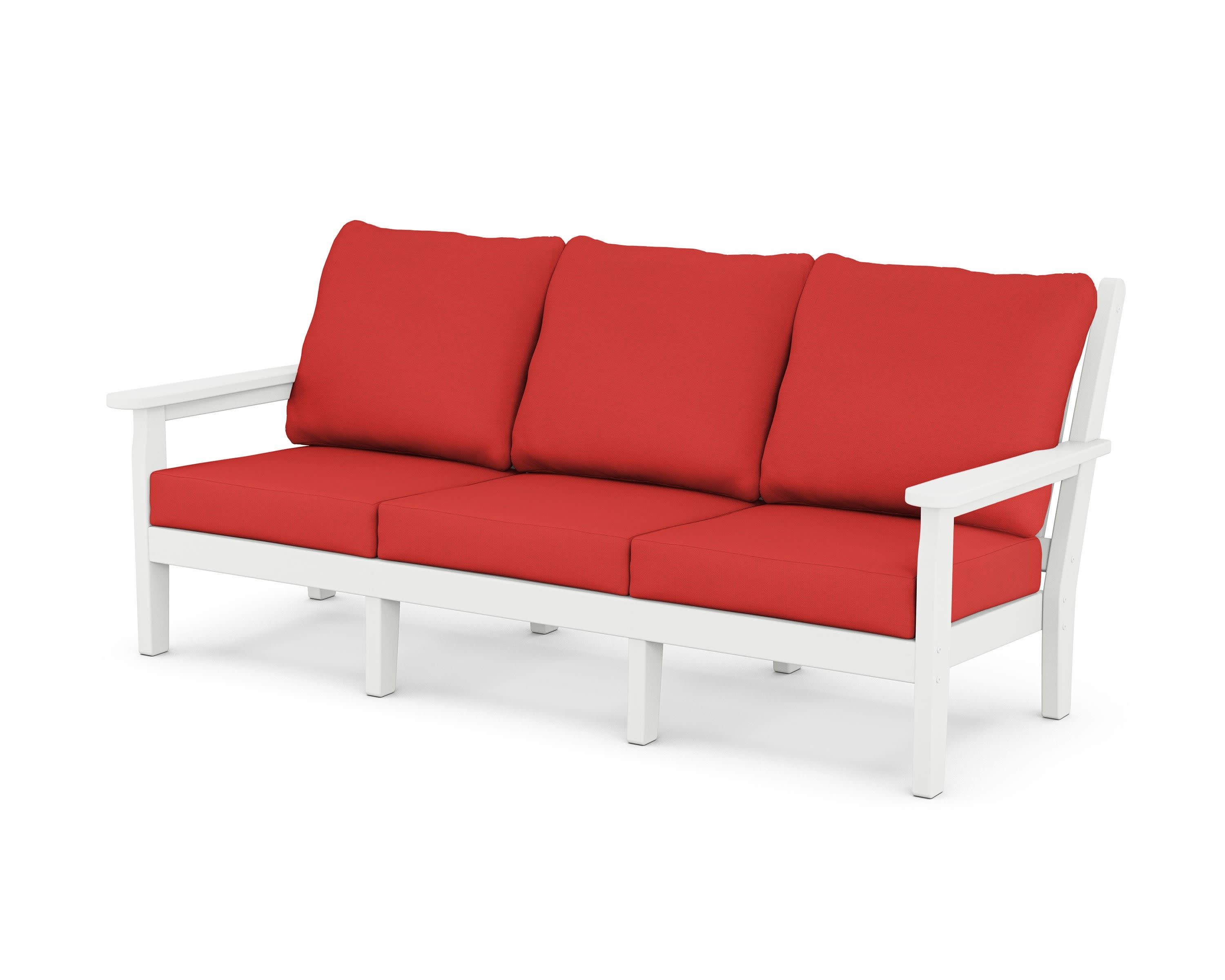 Chippendale Deep Seating Sofa in White / Crimson Linen