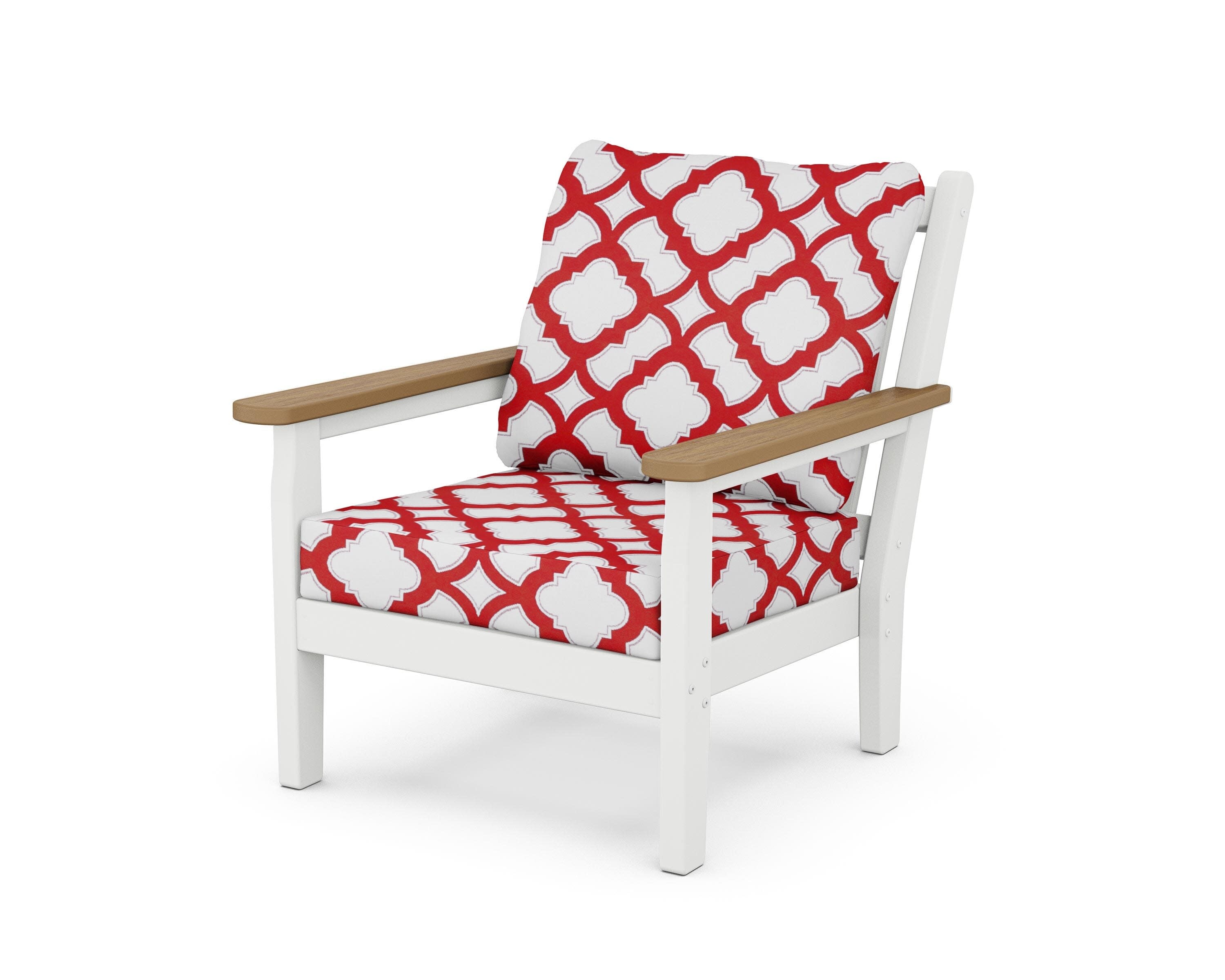Chippendale Deep Seating Chair in White / Natural / Trellis Crimson
