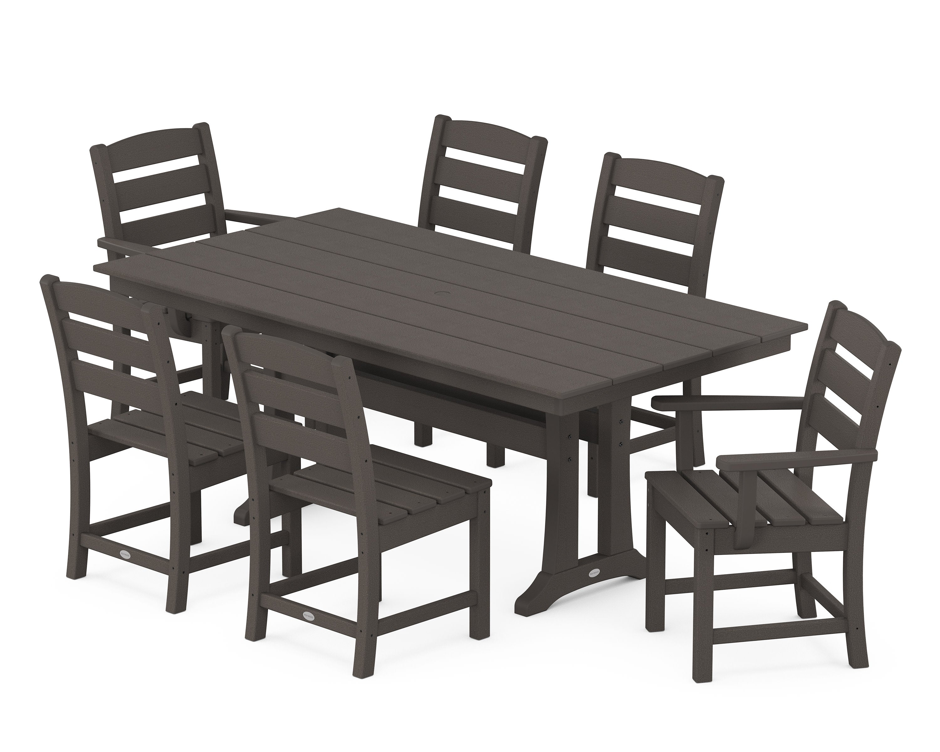 Lakeside 7-Piece Farmhouse Dining Set with Trestle Legs in Vintage Coffee
