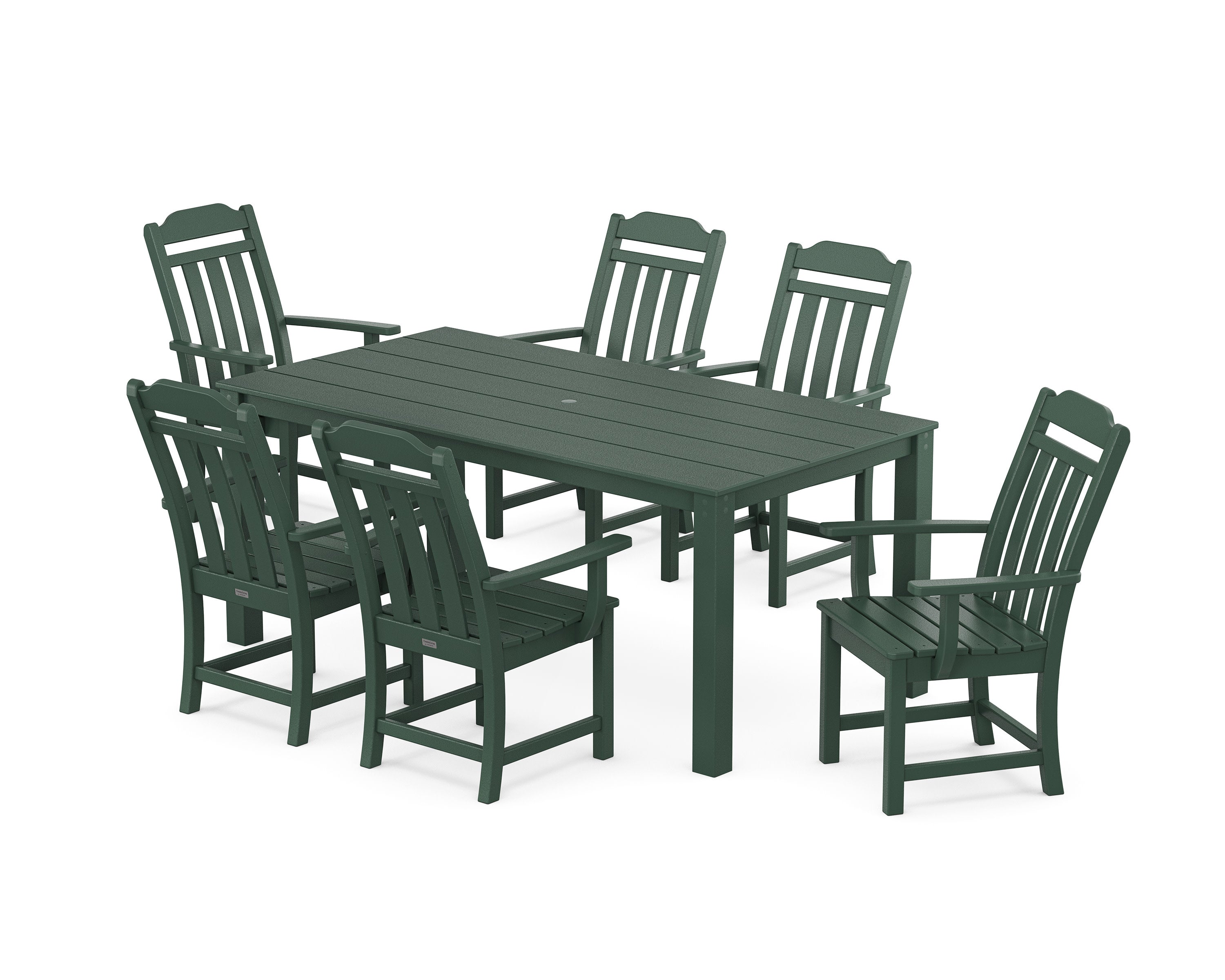 Cottage Arm Chair 7-Piece Parsons Dining Set in Green