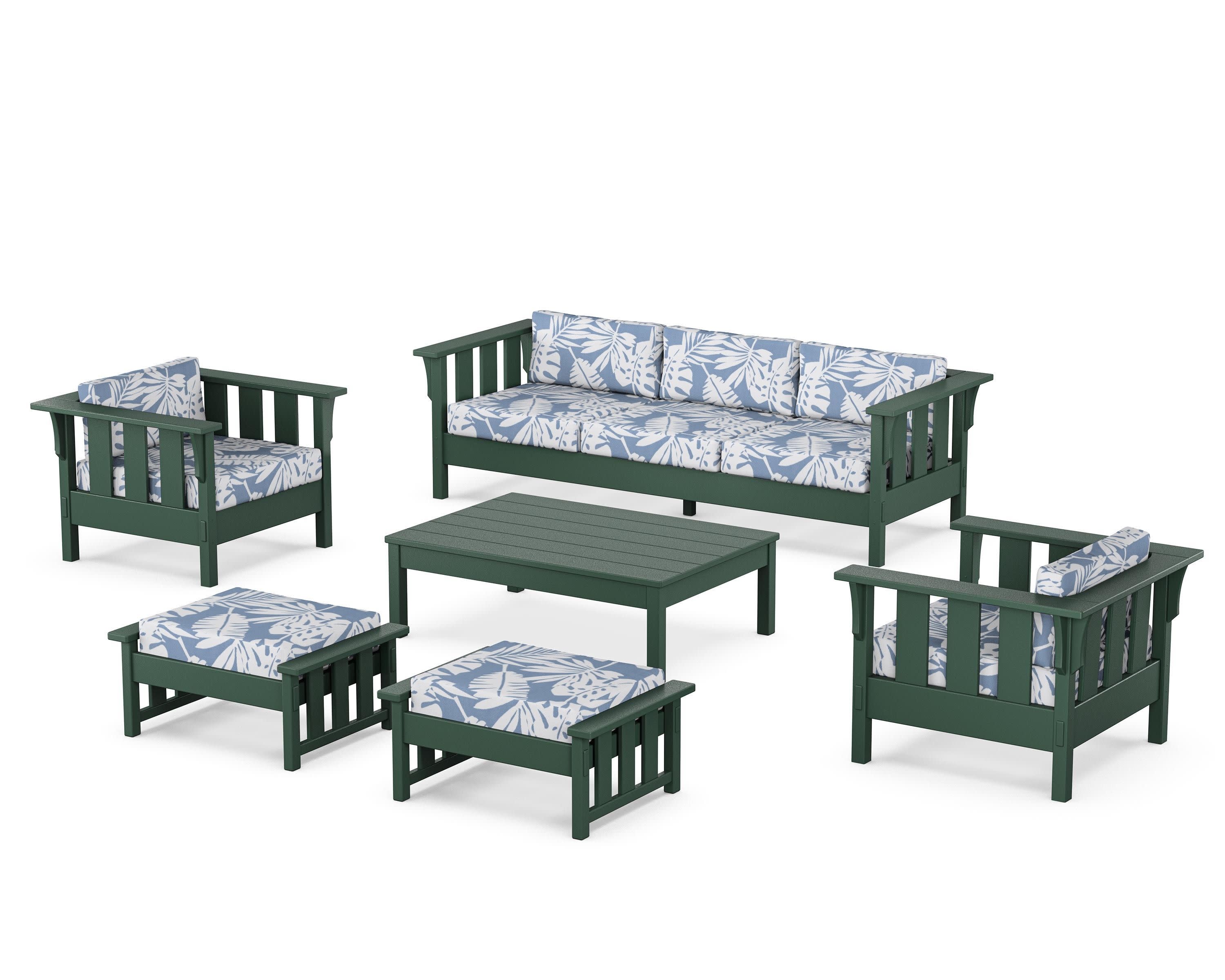 Acadia 6-Piece Lounge Sofa Set in Green / Leaf Sky Blue