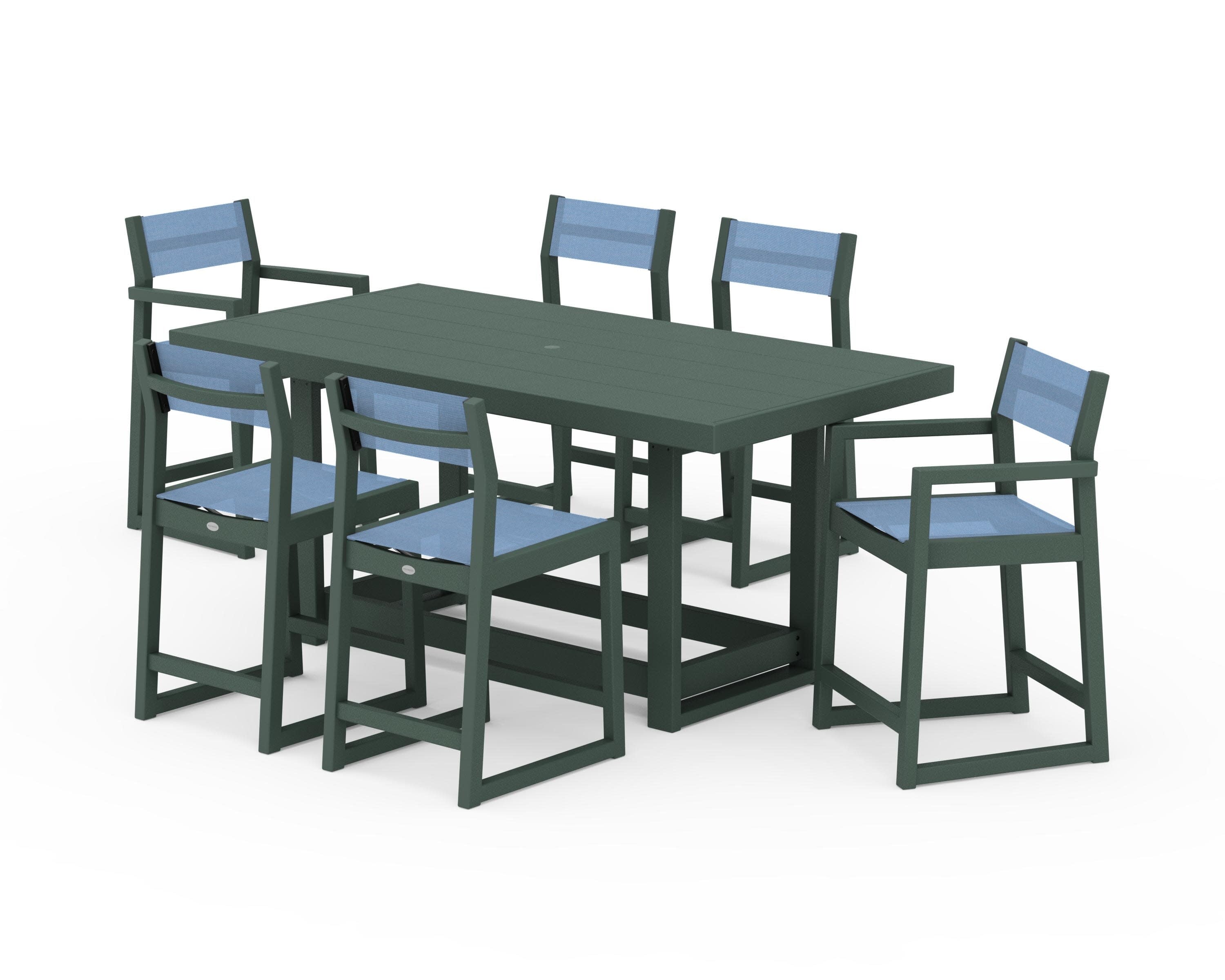 EDGE Sling 7-Piece Counter Table Set in Green / Poolside Sling