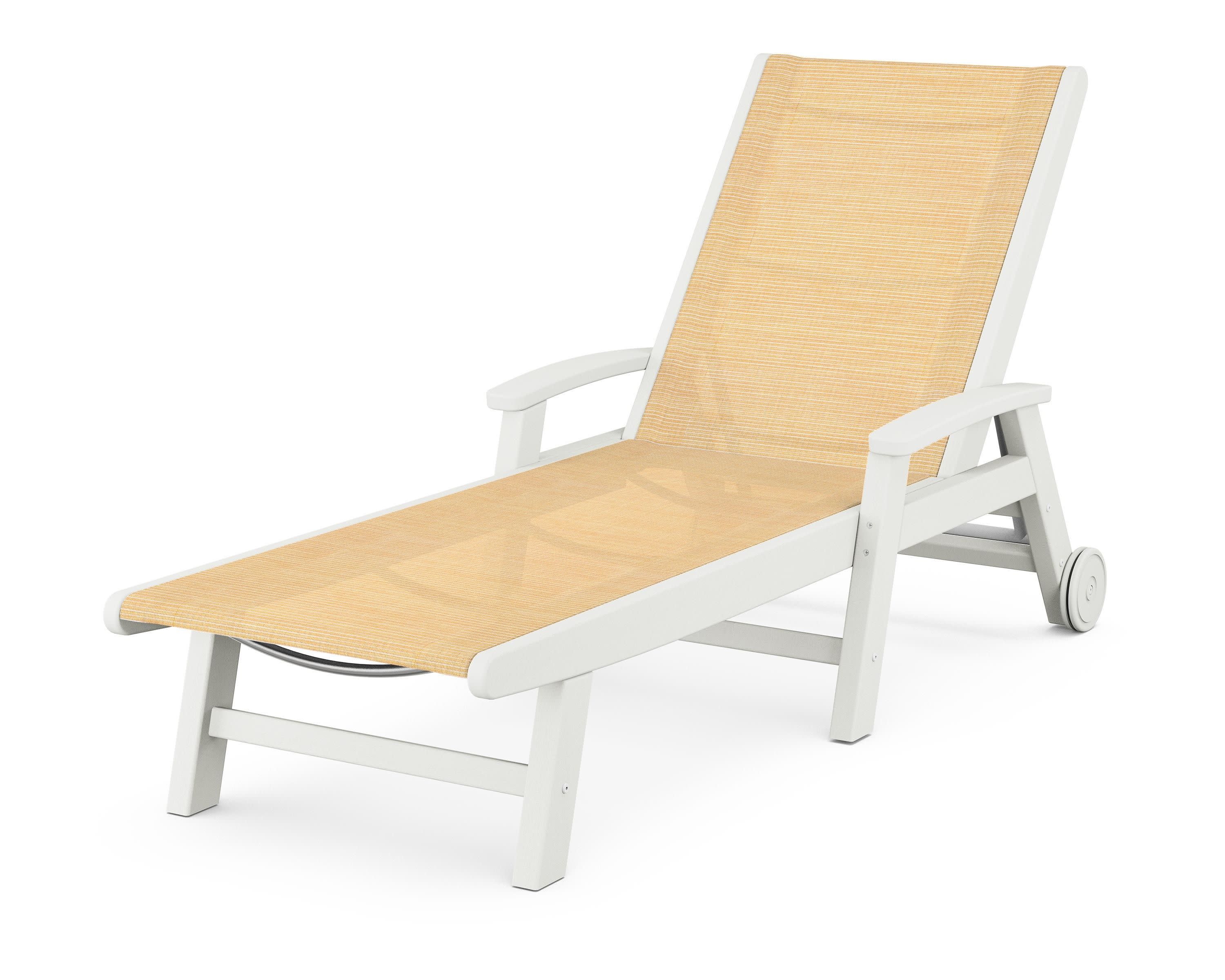 Coastal Chaise with Wheels in Vintage White / Dupioni Apricot Sling