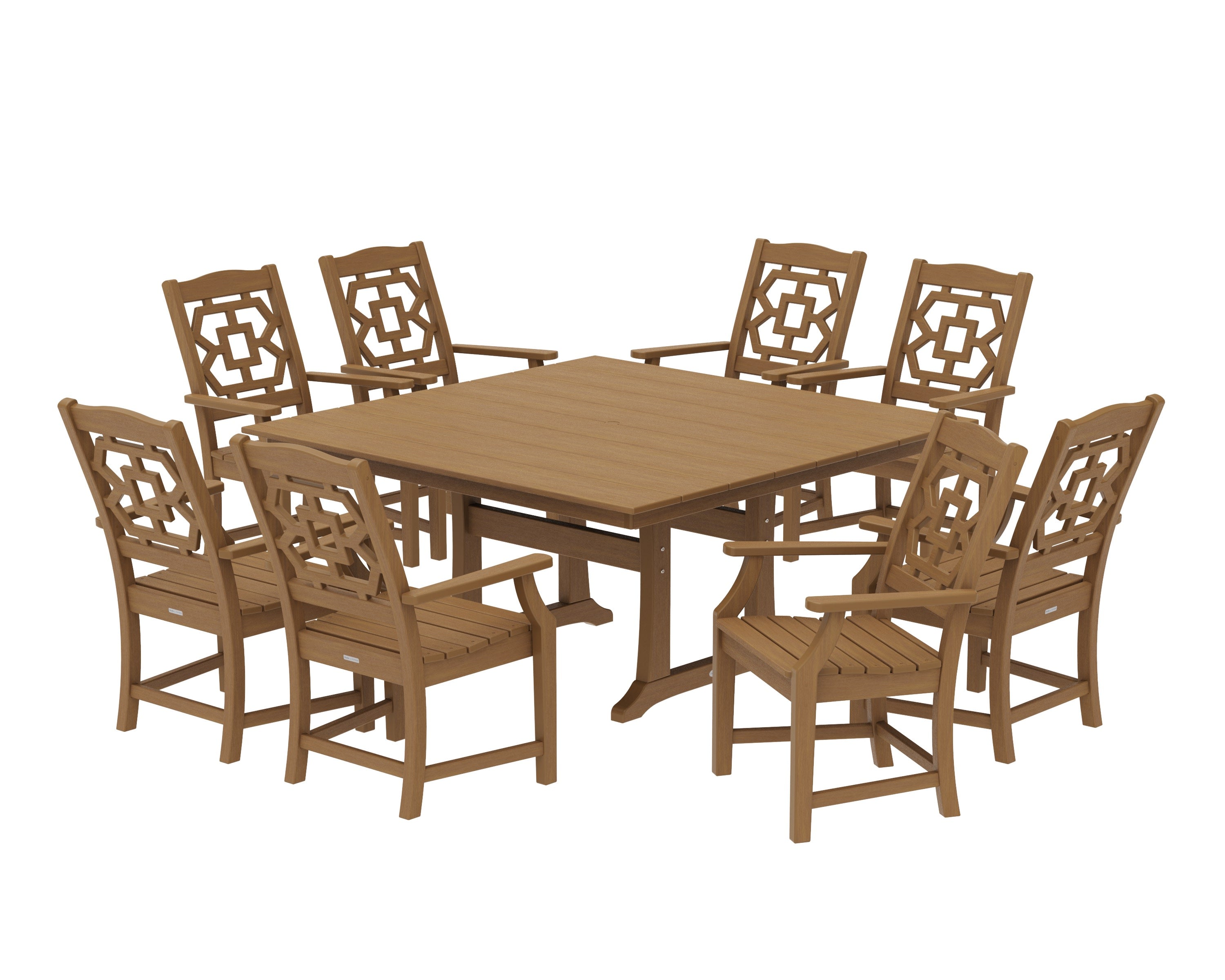 Chinoiserie 9-Piece Square Farmhouse Dining Set with Trestle Legs in Natural