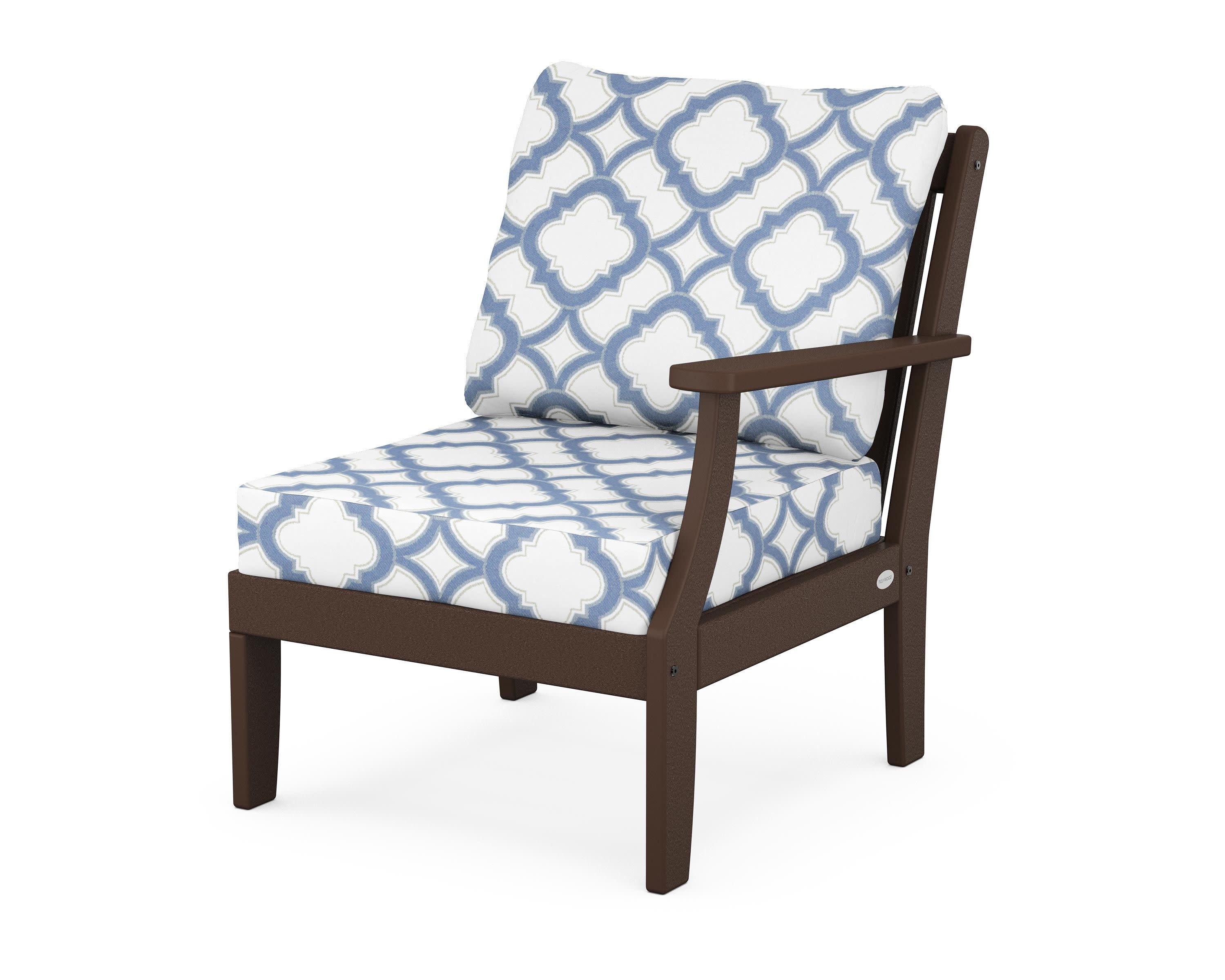 Braxton Modular Right Arm Chair in Mahogany / Trellis Sky Blue