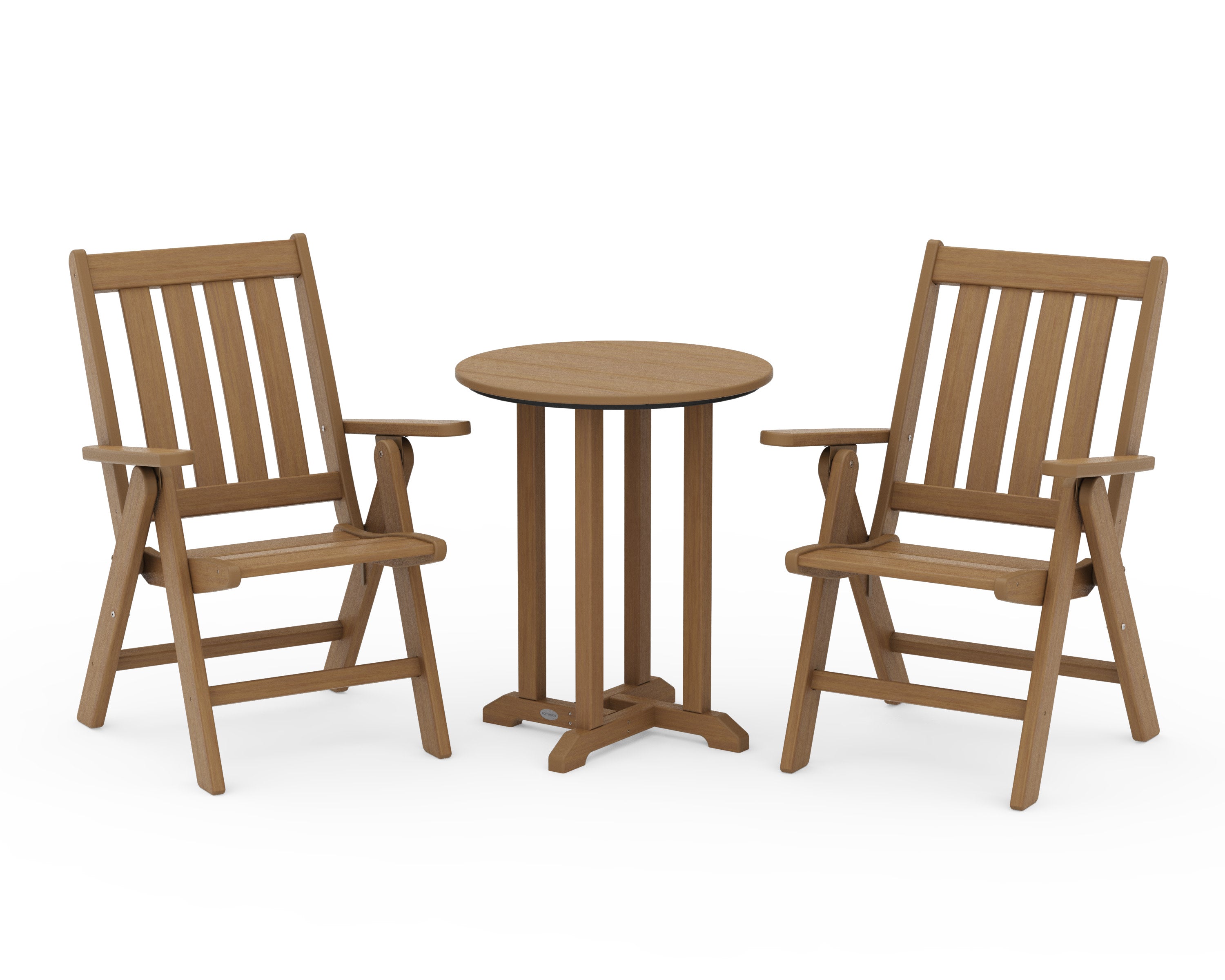 Vineyard Folding Chair 3-Piece Round Bistro Dining Set in Natural