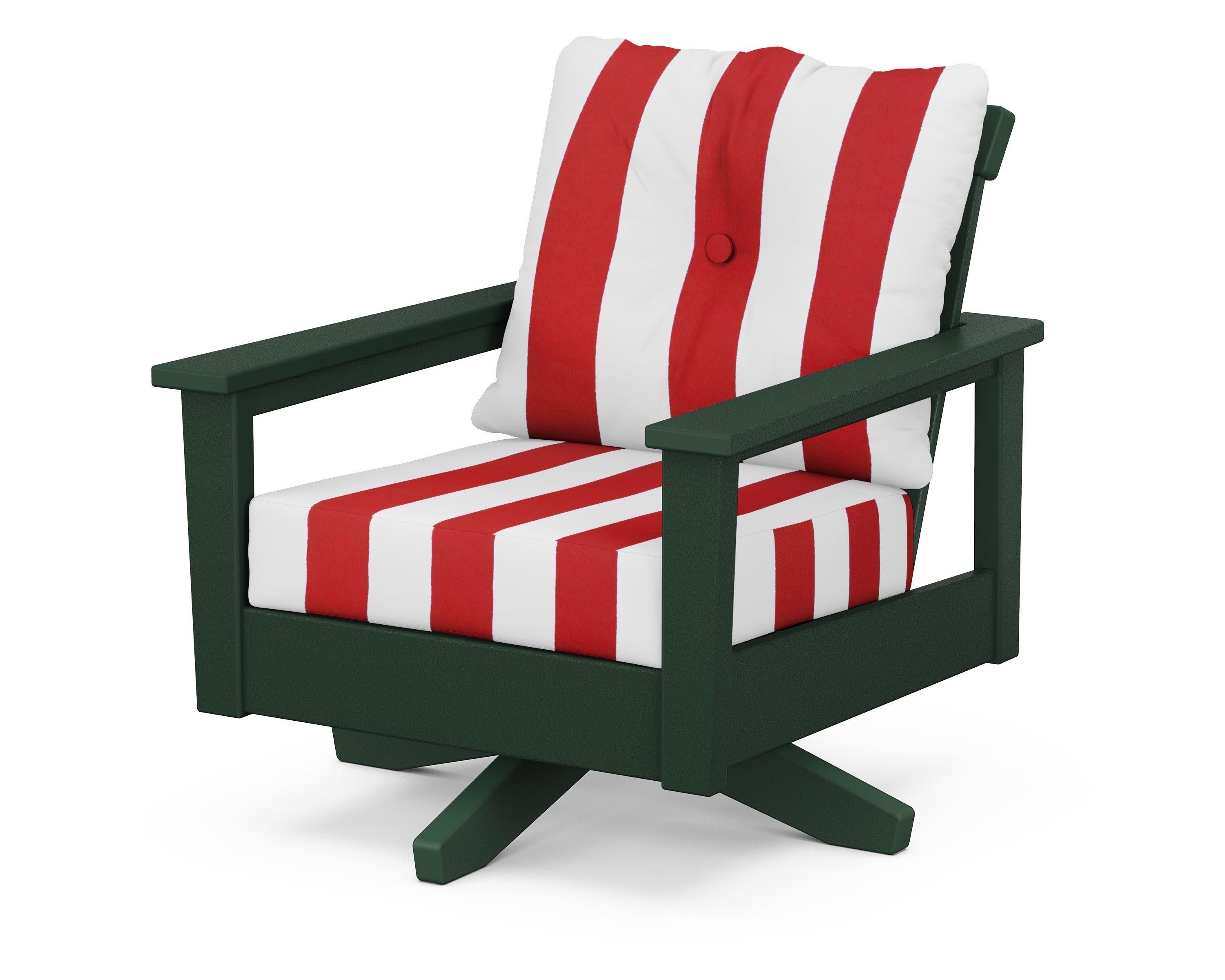 Prescott Deep Seating Swivel Chair in Green / Cabana Stripe Crimson
