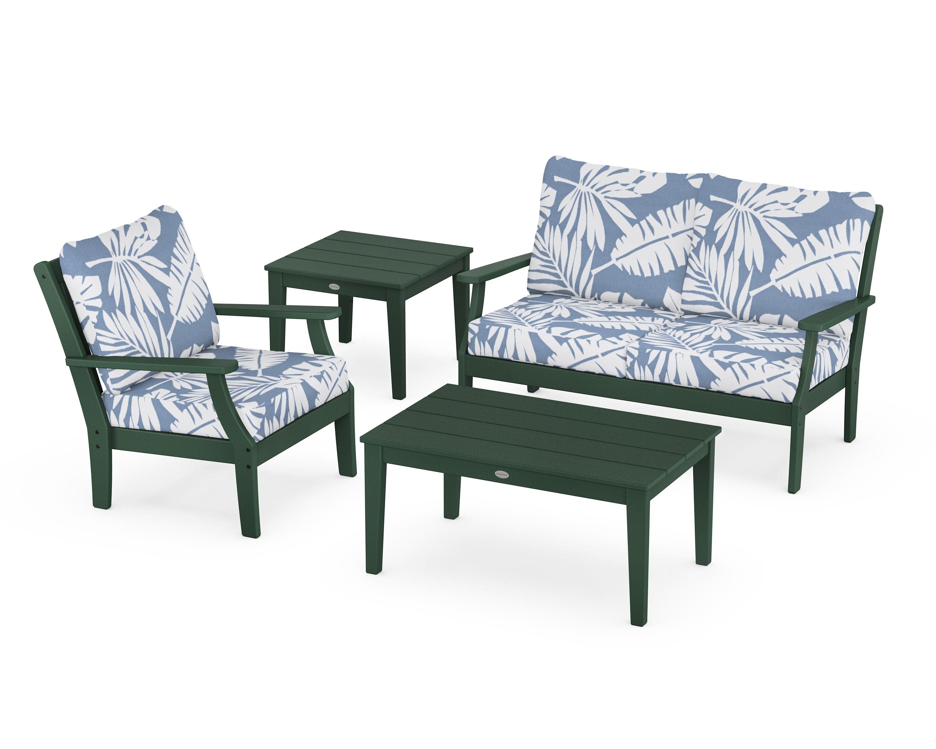 Braxton 4-Piece Deep Seating Set in Green / Leaf Sky Blue