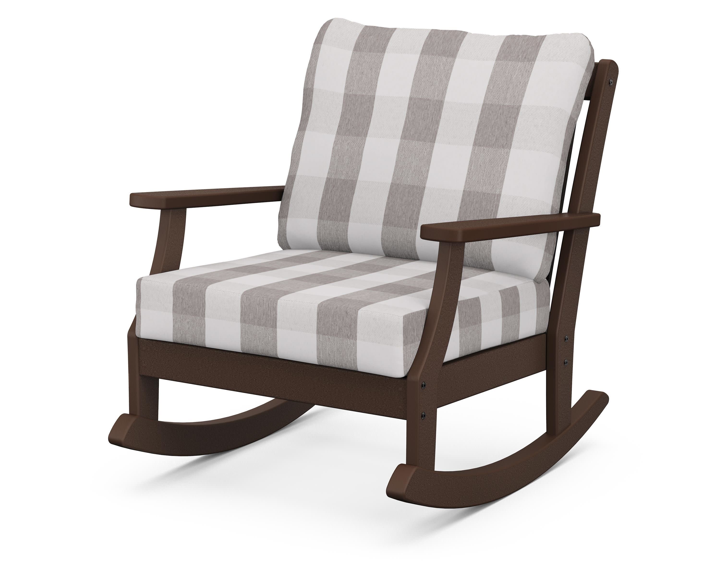 Braxton Deep Seating Rocking Chair in Mahogany / Buffalo Plaid Grey Mist