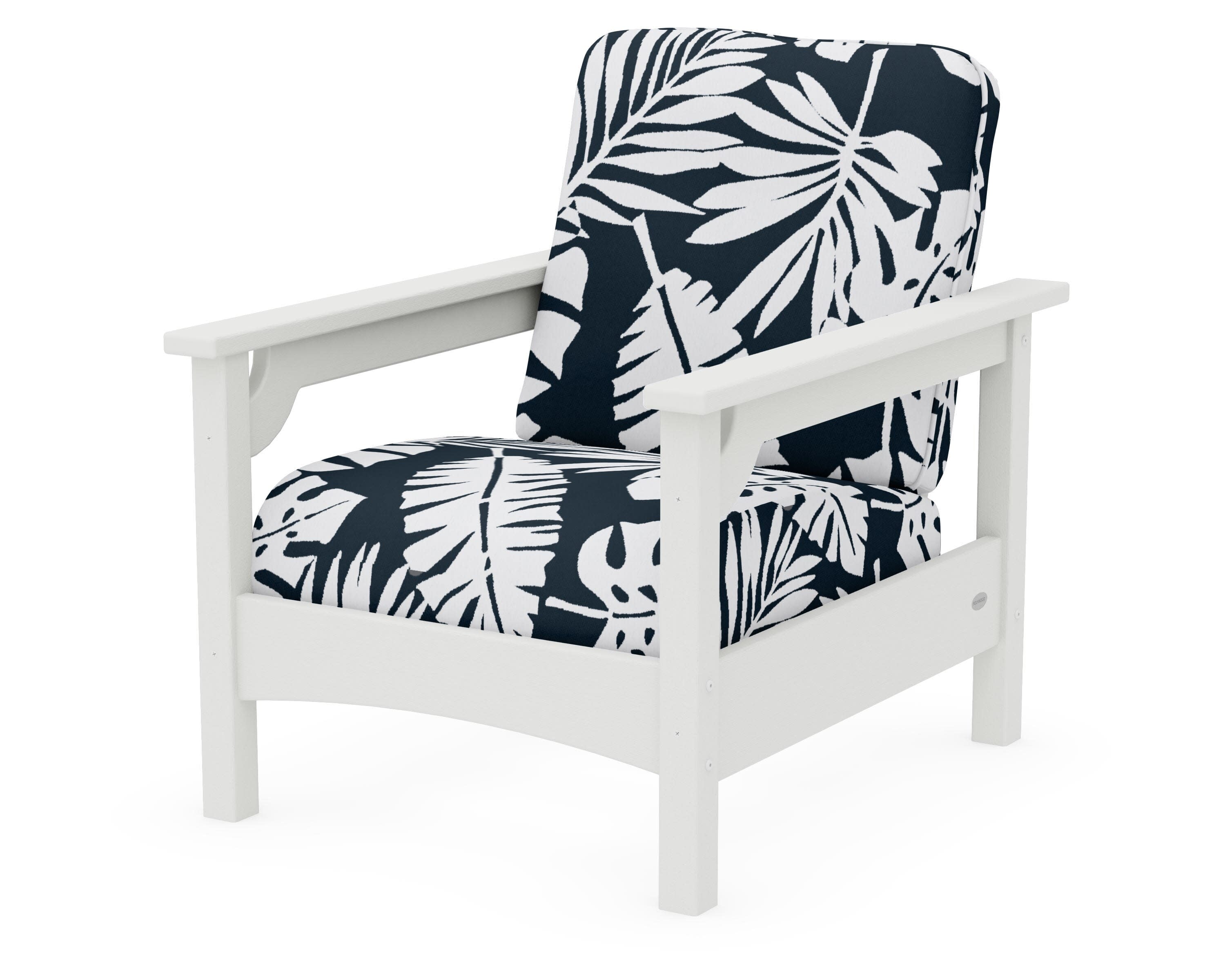 Club Chair in Vintage White / Leaf Marine Indigo