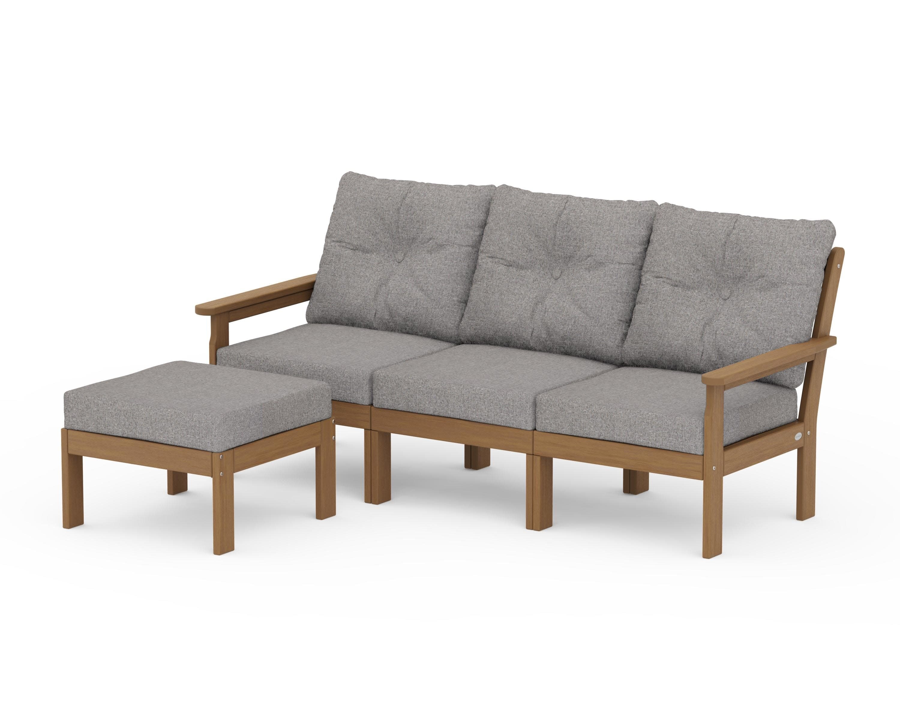 Vineyard 4-Piece Sectional with Ottoman in Natural / Grey Mist