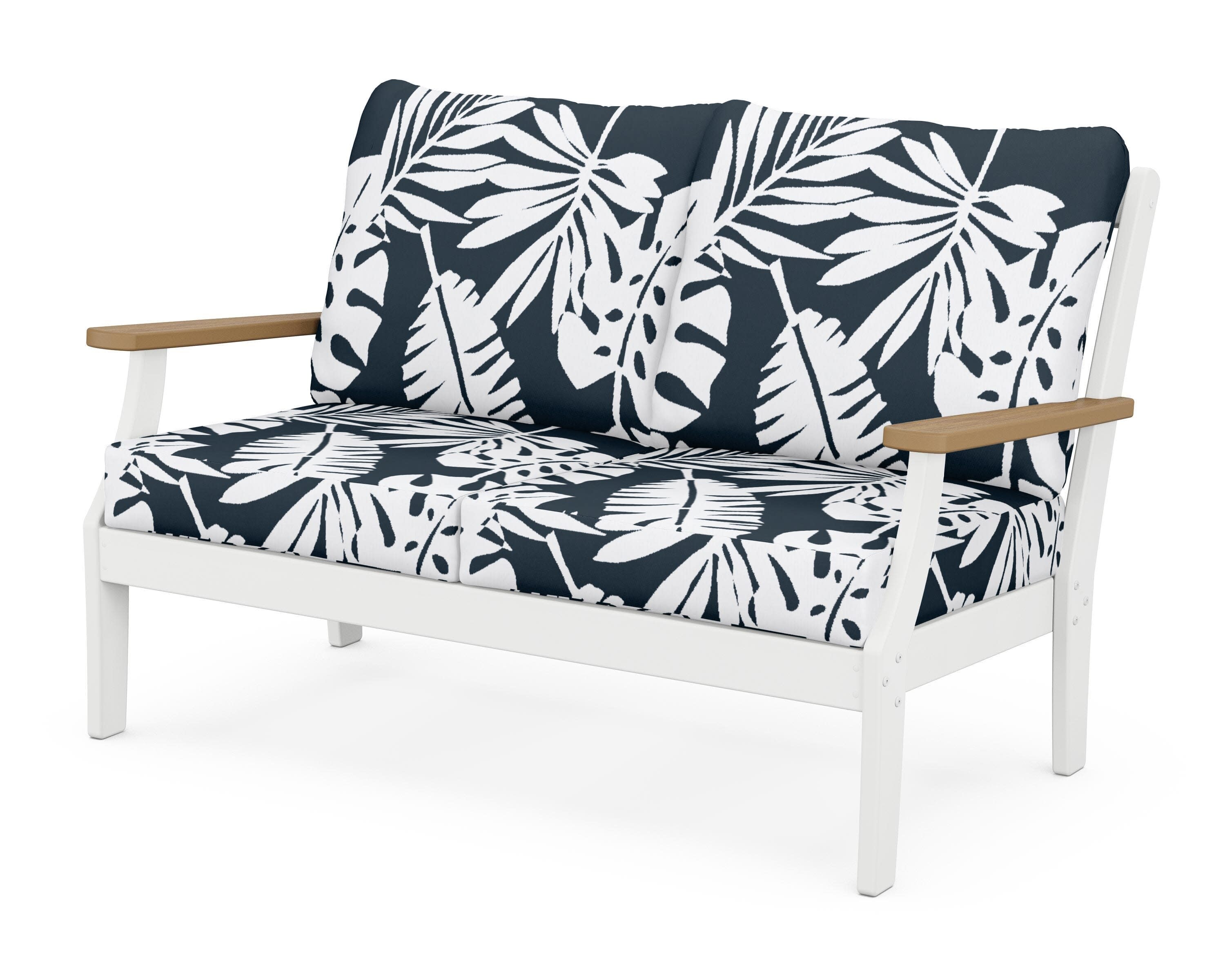 Braxton Deep Seating Loveseat in White / Natural / Leaf Marine Indigo