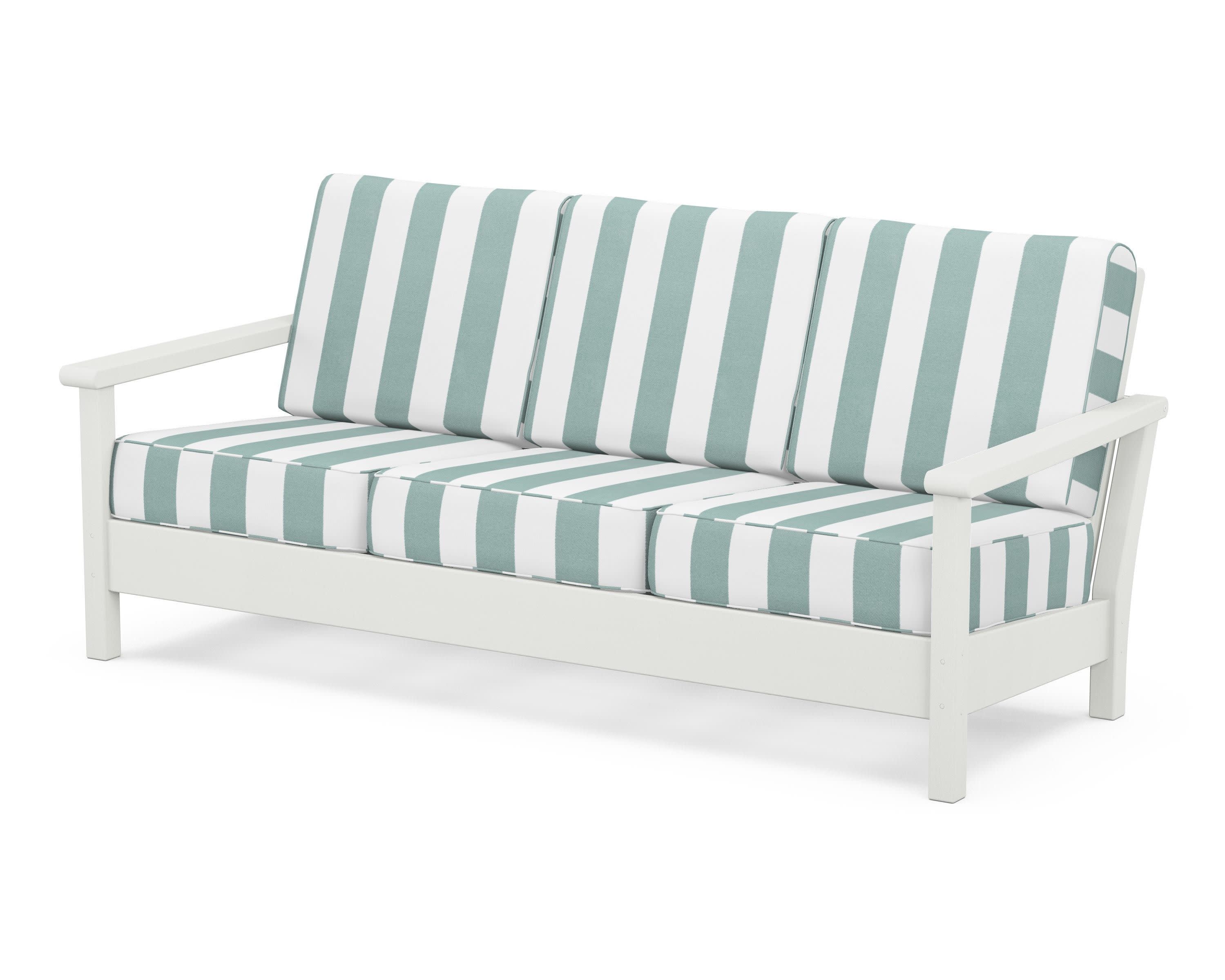 Harbour Deep Seating Sofa in Vintage White / Cabana Stripe Glacier Spa