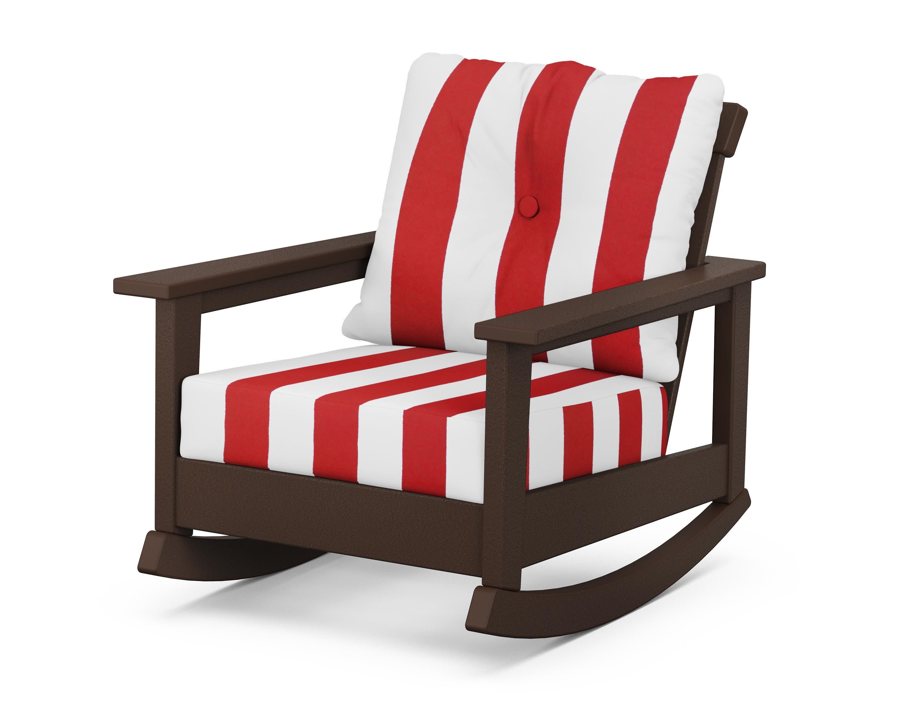 Prescott Deep Seating Rocking Chair in Mahogany / Cabana Stripe Crimson