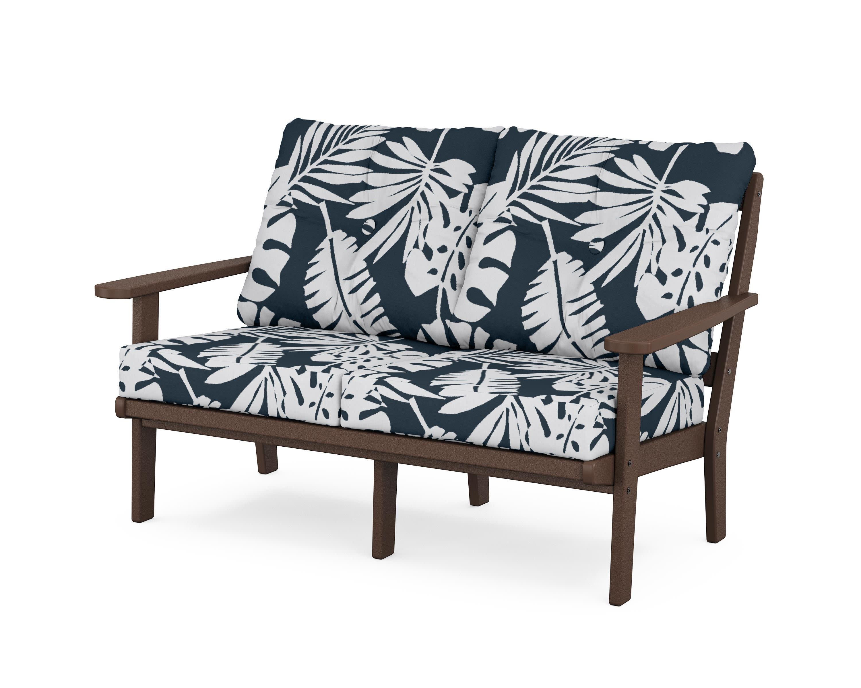 Mission Deep SeatingLoveseat in Mahogany / Leaf Marine Indigo