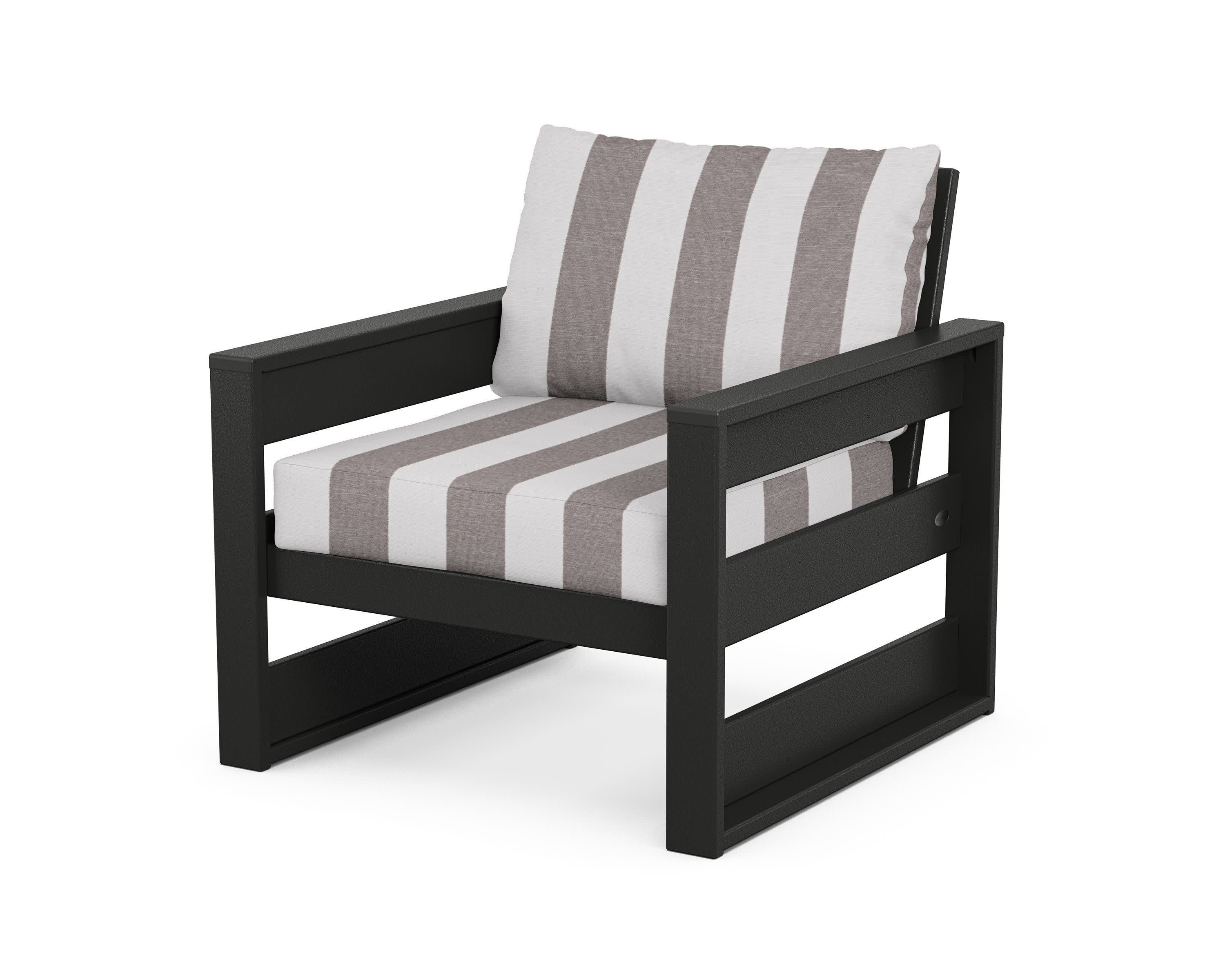Westport Club Chair in Black / Cabana Stripe Grey Mist