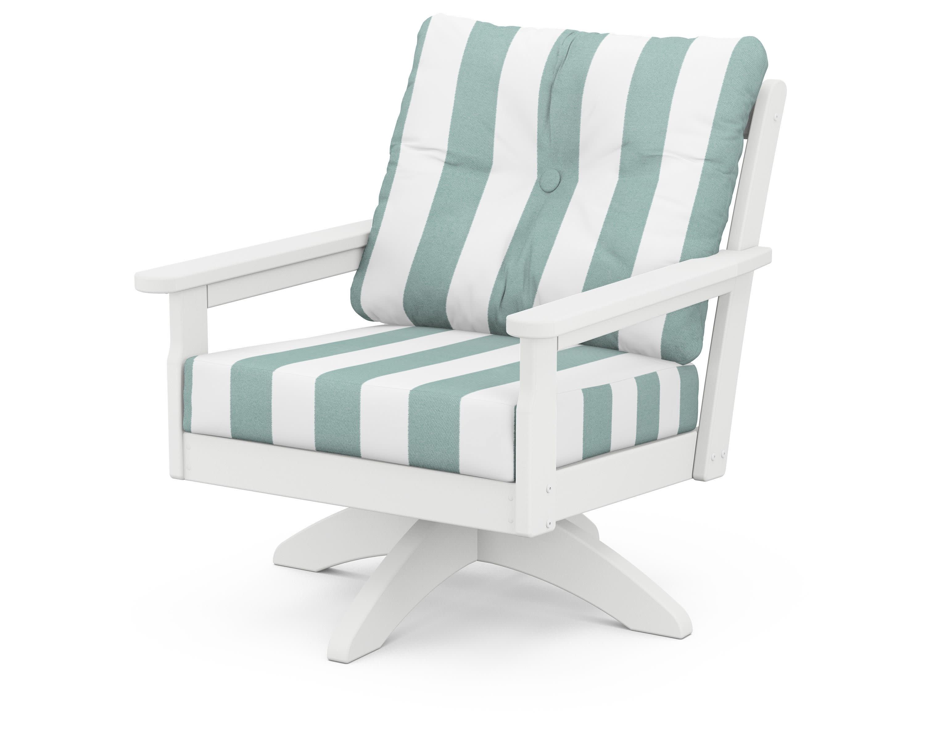 Vineyard Deep Seating Swivel Chair in White / Cabana Stripe Glacier Spa