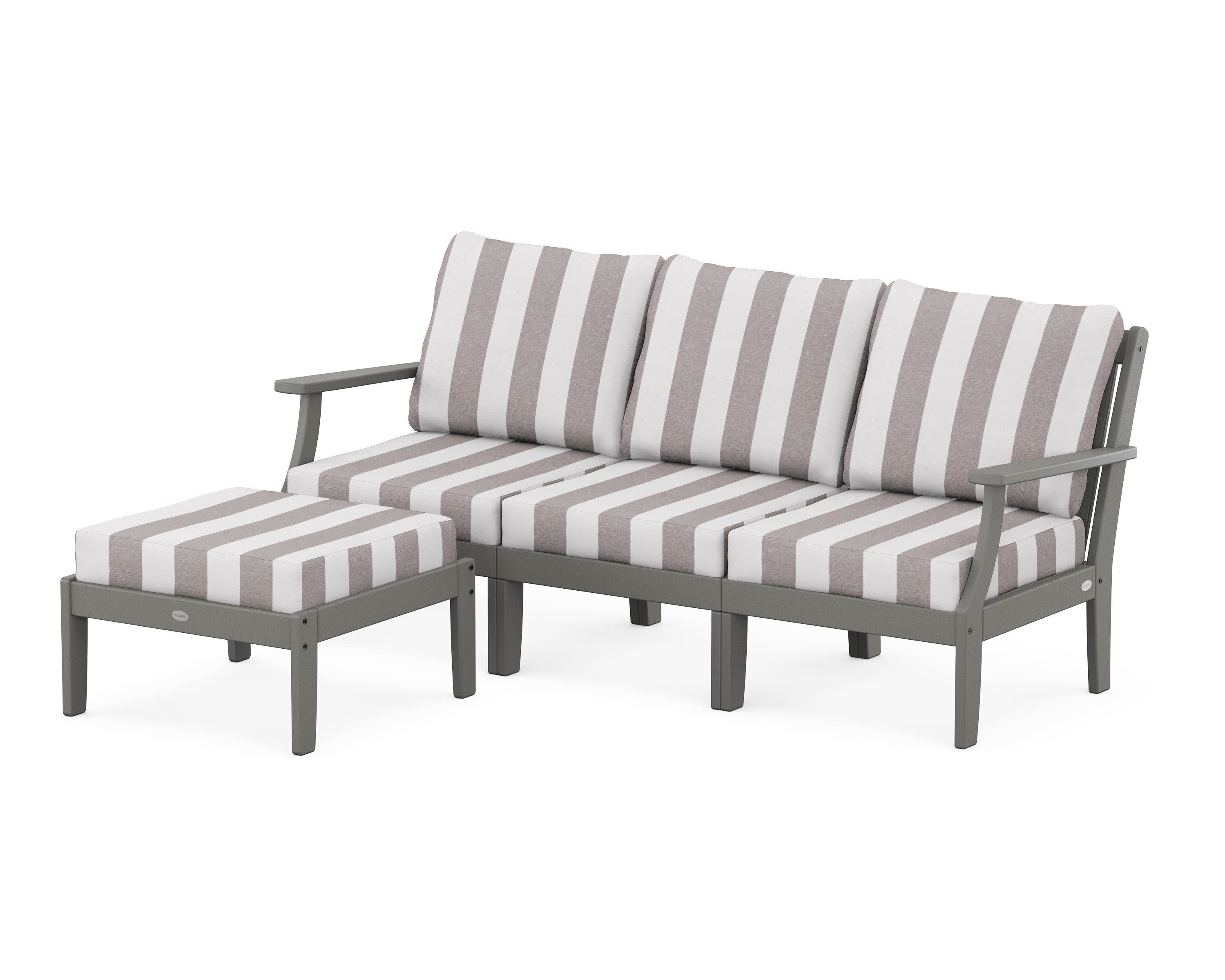 Braxton Modular 4-Piece Deep Seating Set with Ottoman in Slate Grey / Cabana Stripe Grey Mist