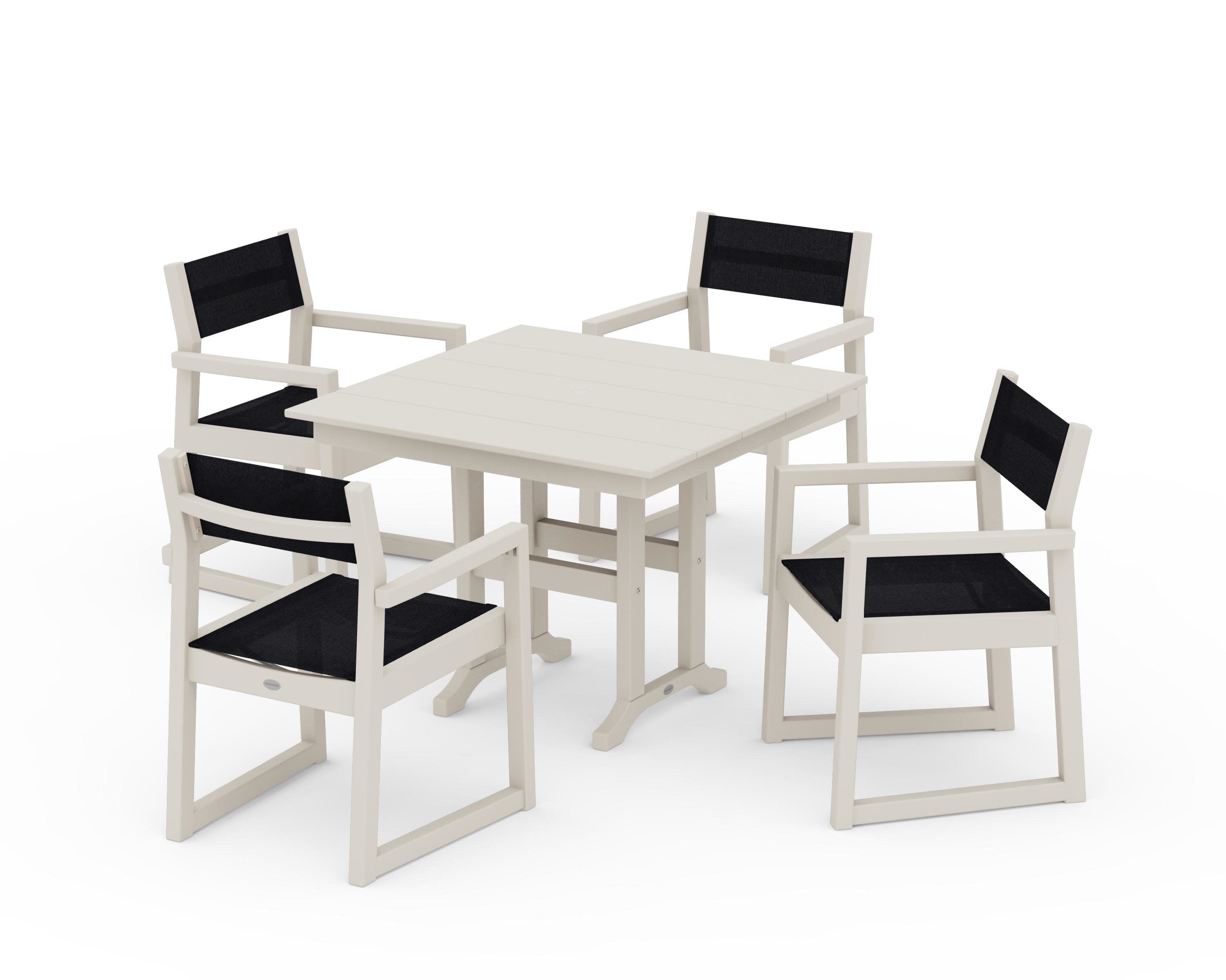 EDGE Sling Arm Chair 5-Piece Farmhouse Dining Set in Sand / Black Sling