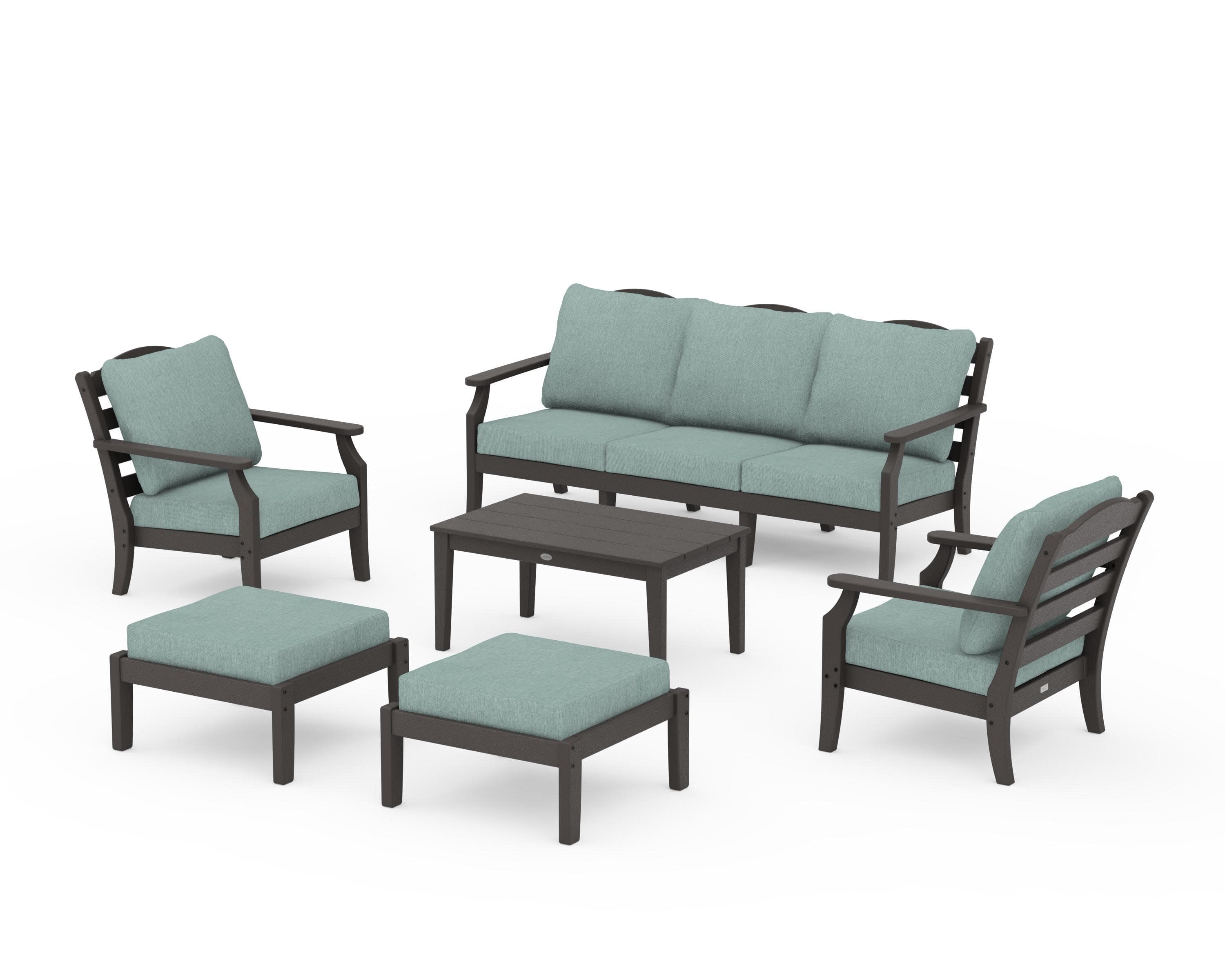 Savannah 6-Piece Lounge Sofa Set in Vintage Coffee / Glacier Spa