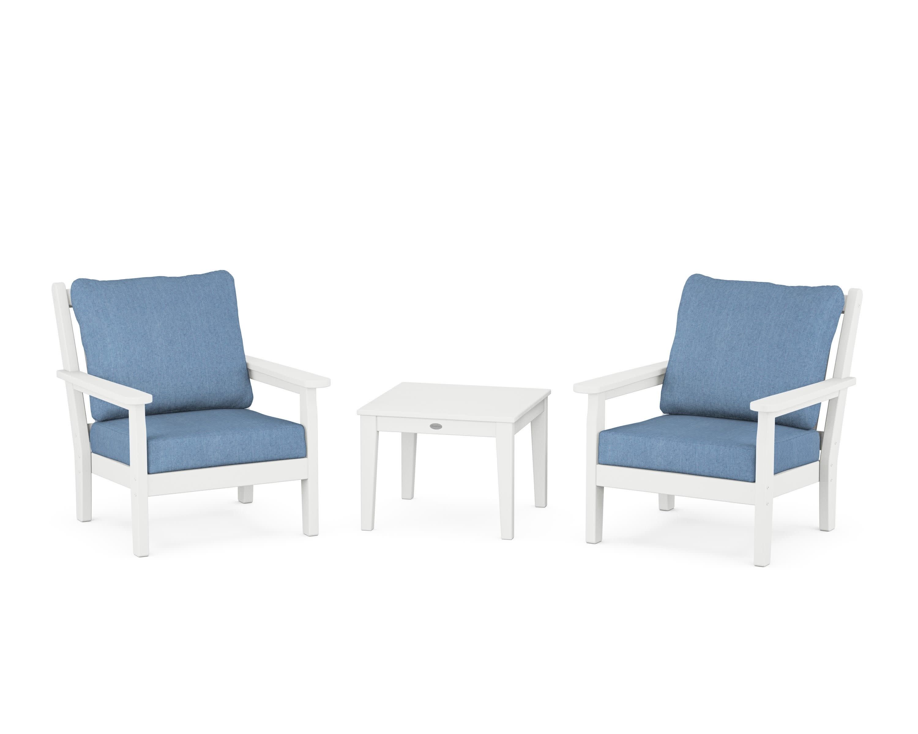 Chippendale 3-Piece Deep Seating Set in White / Sky Blue