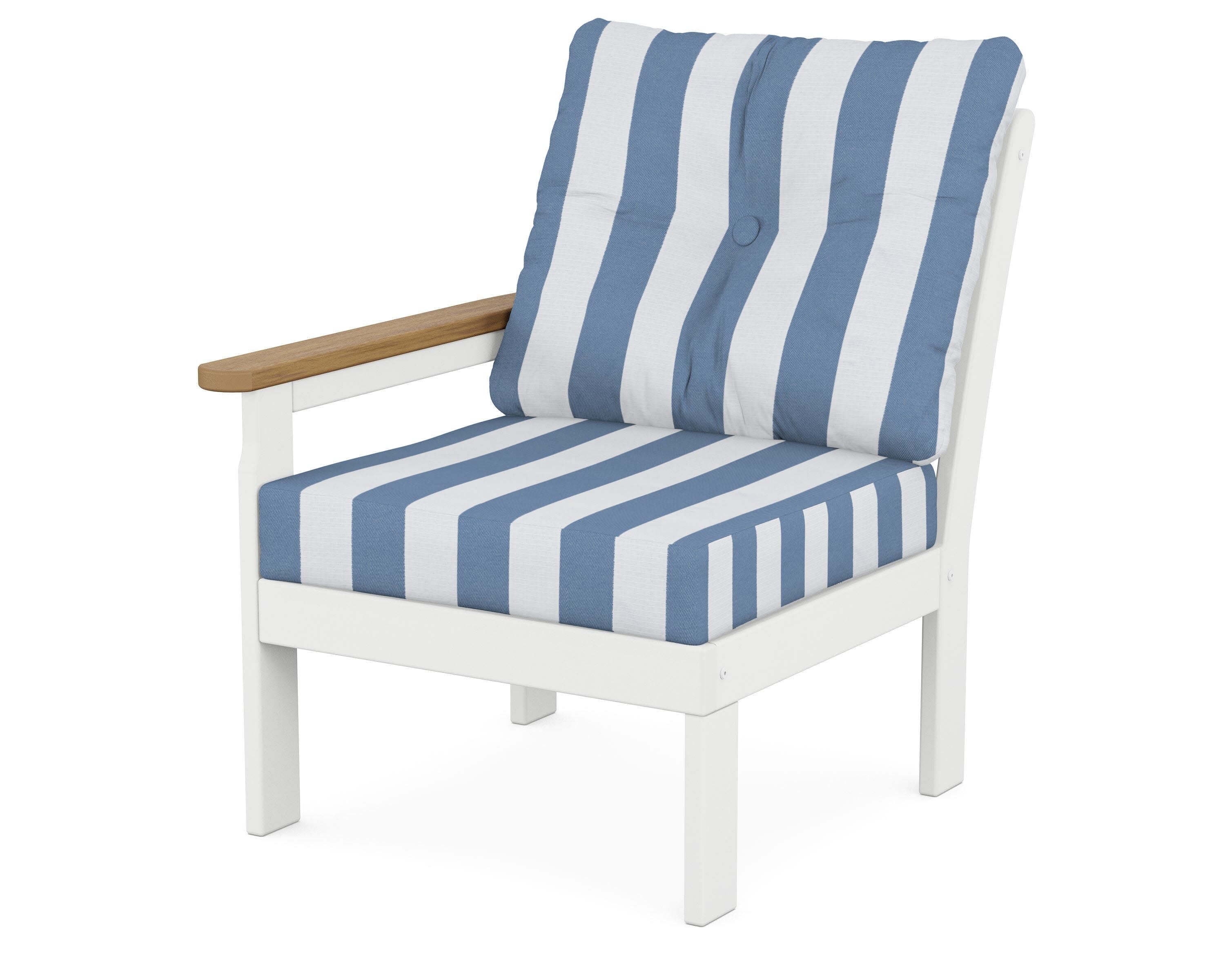 Vineyard Modular Left Arm Chair in White / Natural / Cabana Stripe Sky Blue