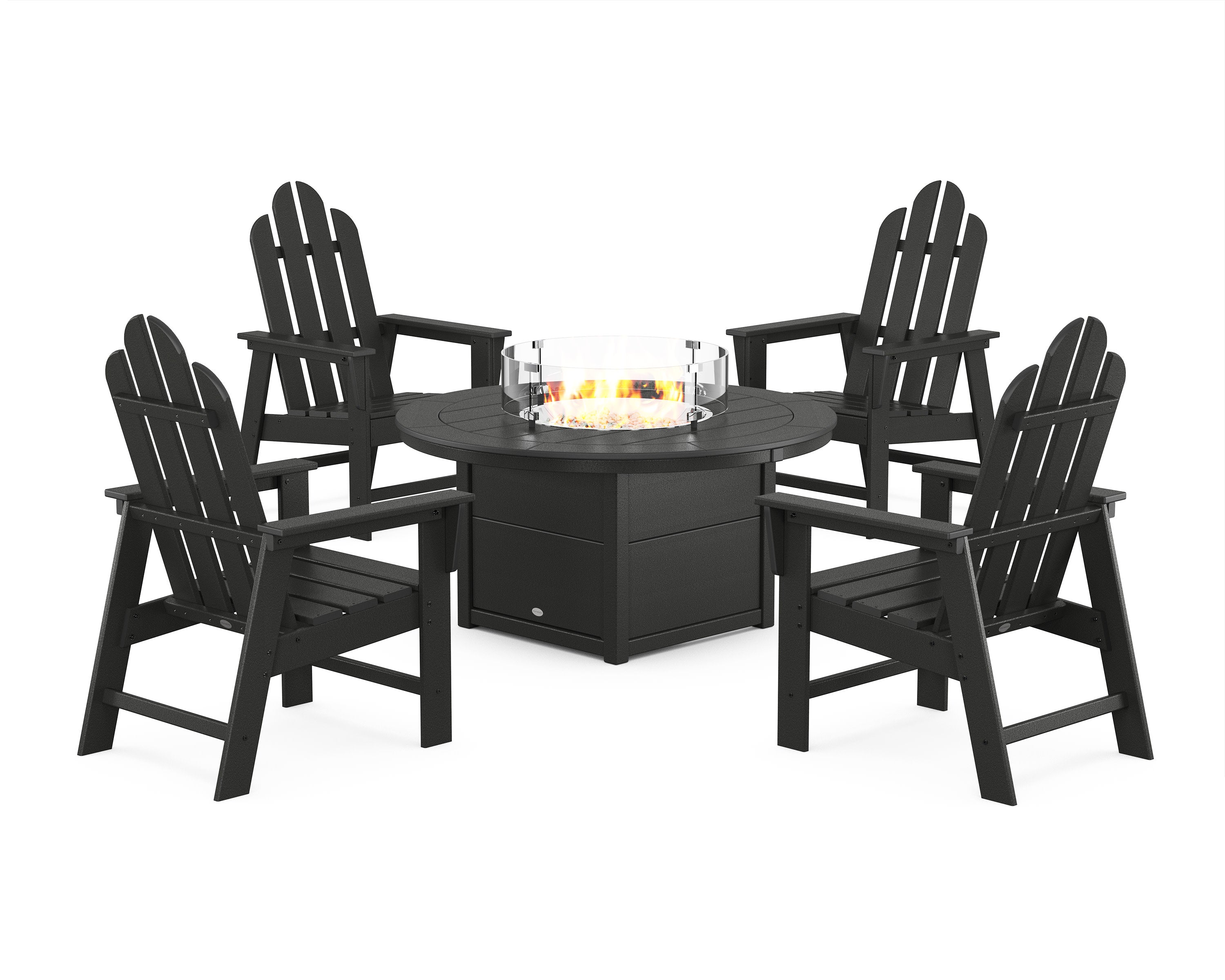 Long Island 4-Piece Upright Adirondack Conversation Set with Fire Pit Table in Black