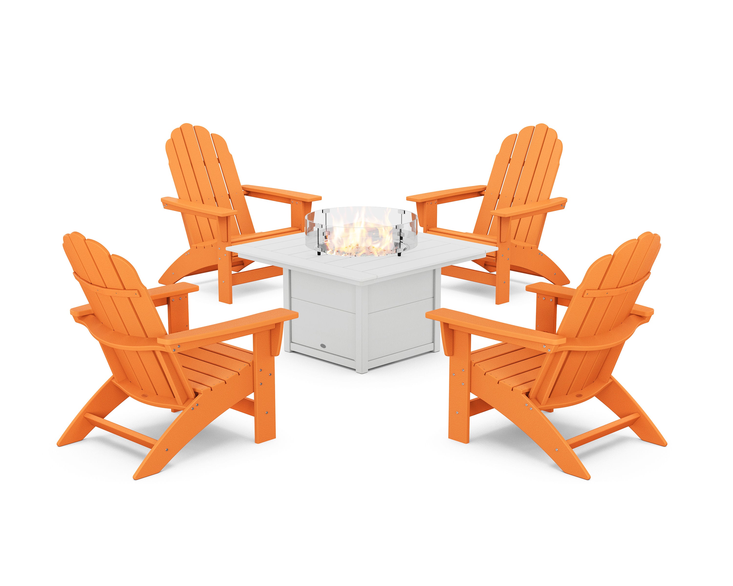 5-Piece Vineyard Grand Adirondack Conversation Set with Fire Pit Table in Tangerine / White