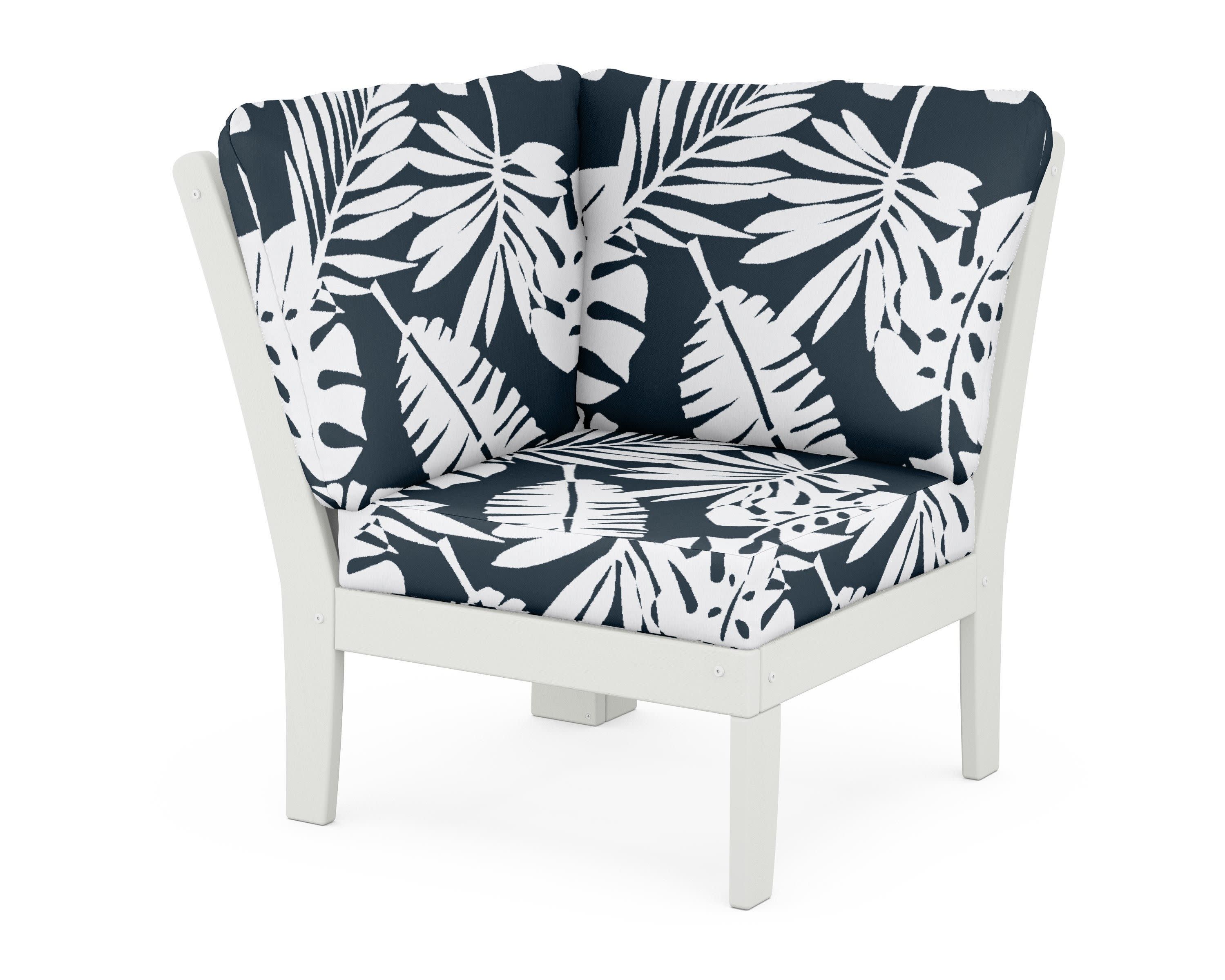 Braxton Modular Corner Chair in Vintage White / Leaf Marine Indigo