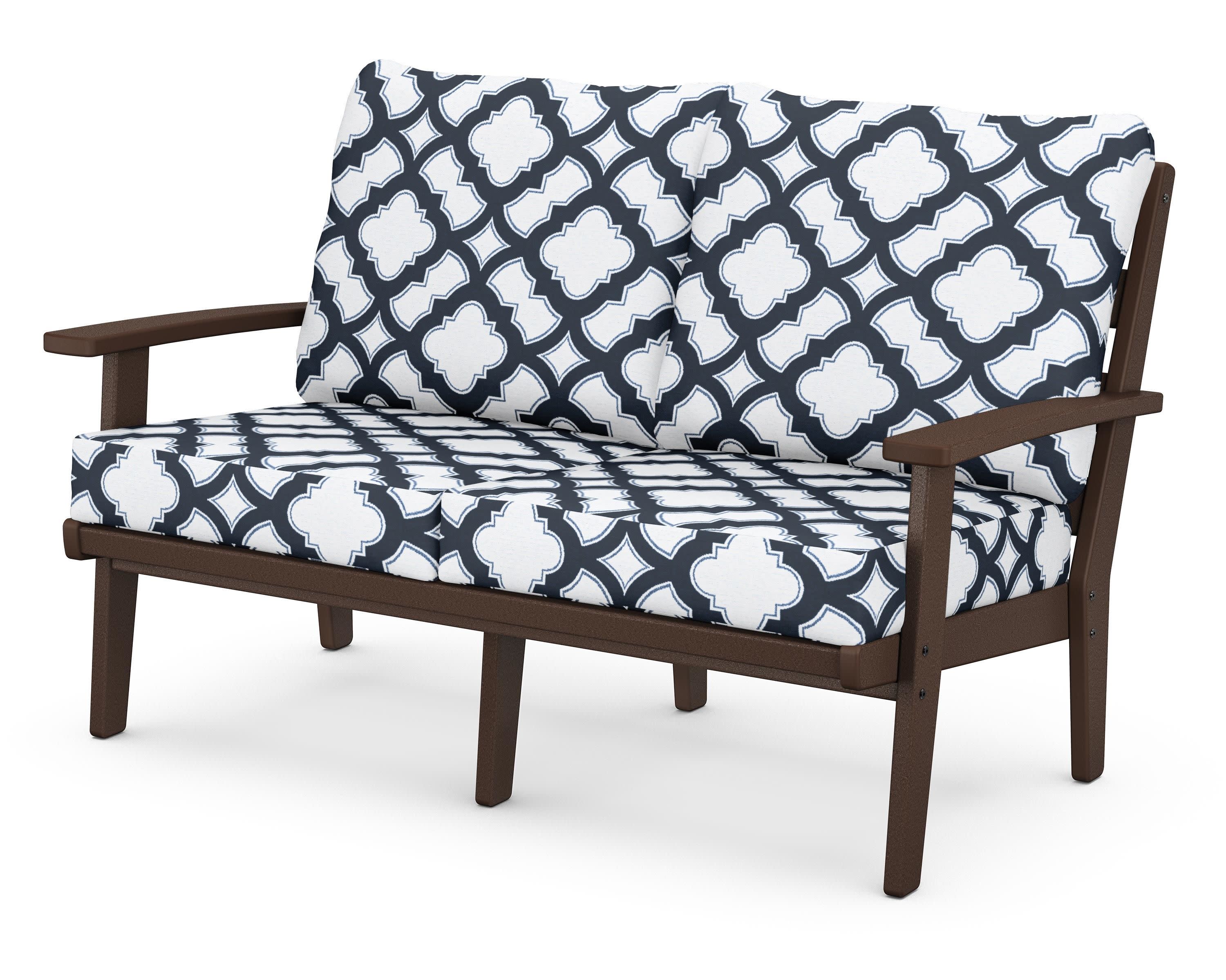 Grant Park Deep Seating Loveseat in Mahogany / Trellis Marine Indigo