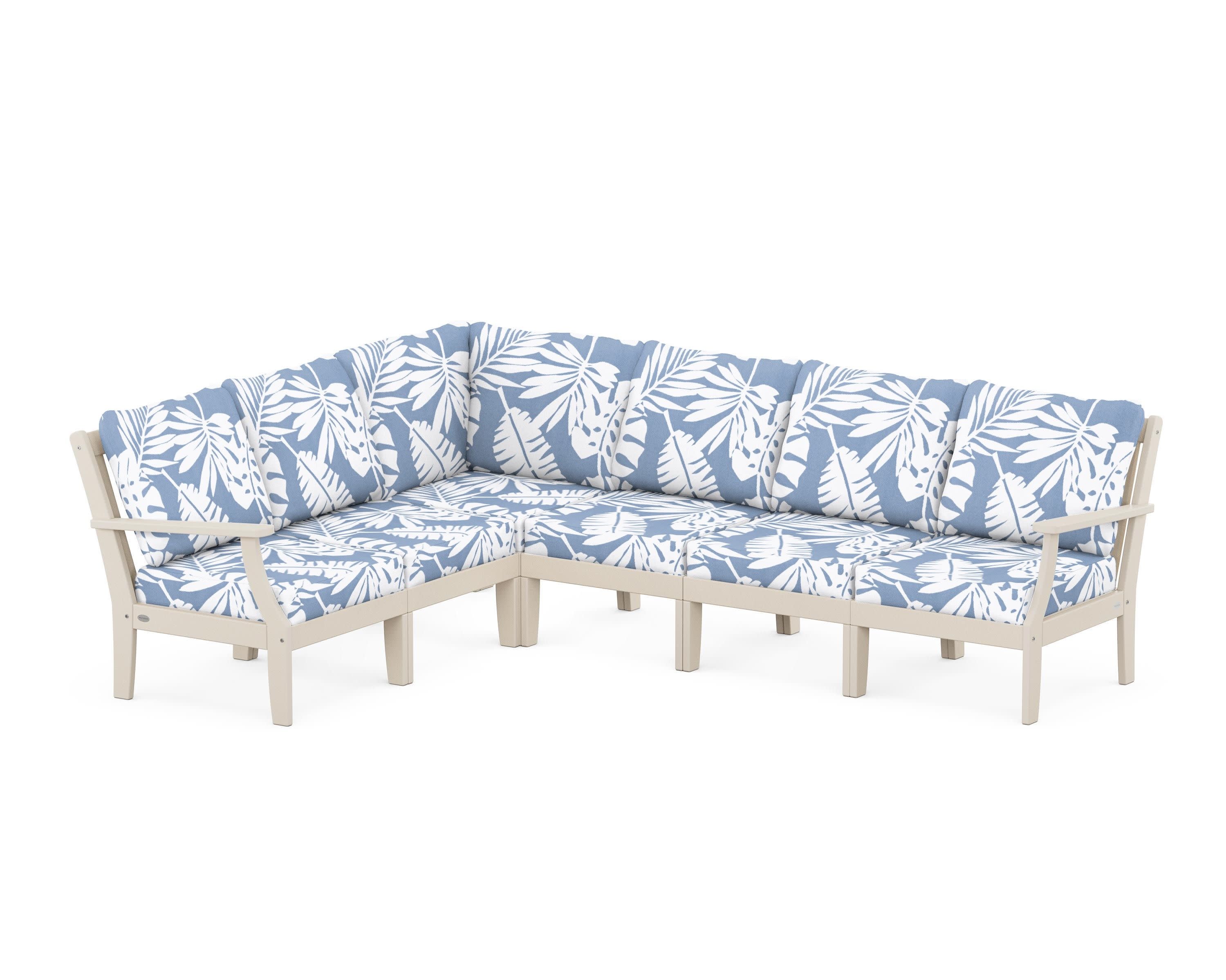 Braxton Modular 6-Piece Deep Seating Set in Sand / Leaf Sky Blue
