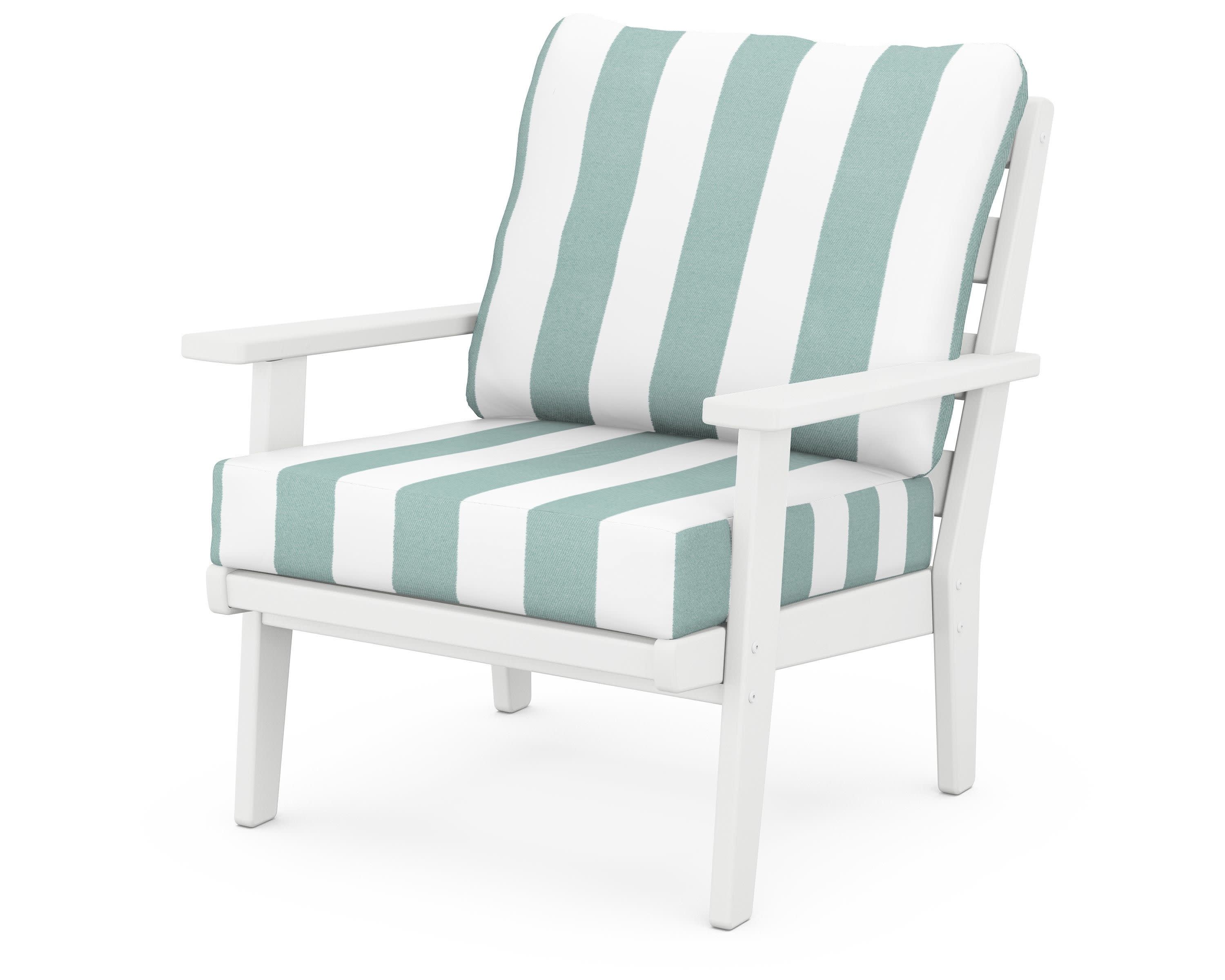Grant Park Deep Seating Chair in White / Cabana Stripe Glacier Spa