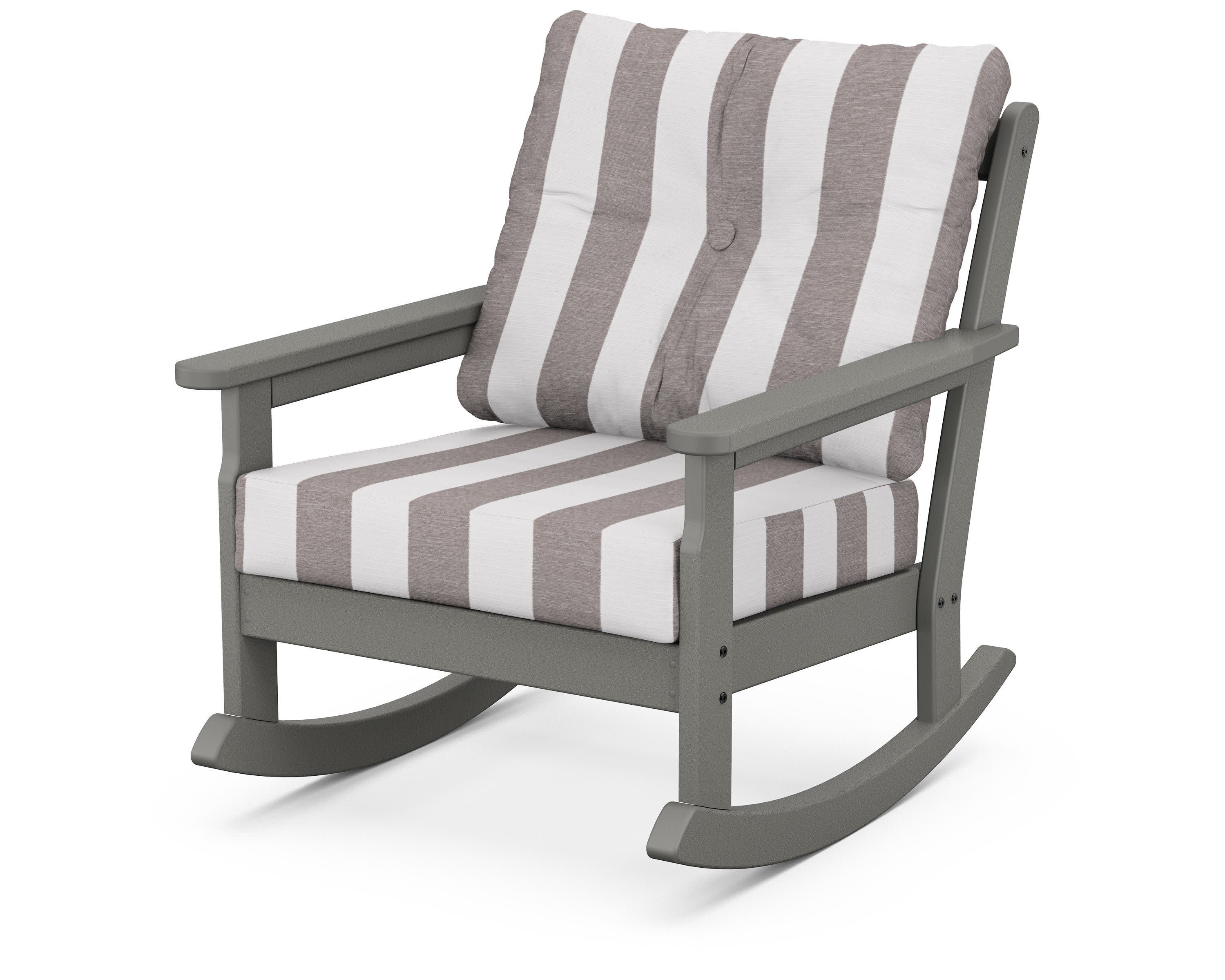 Vineyard Deep Seating Rocking Chair in Slate Grey / Cabana Stripe Grey Mist