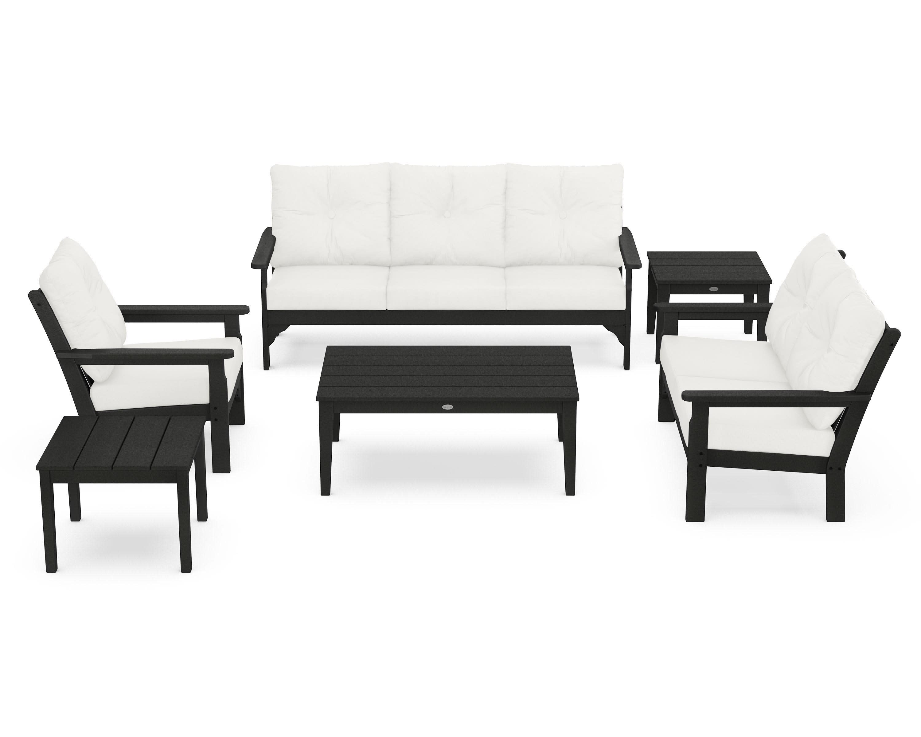 Vineyard 6-Piece Deep Seating Set in Black / Natural Linen