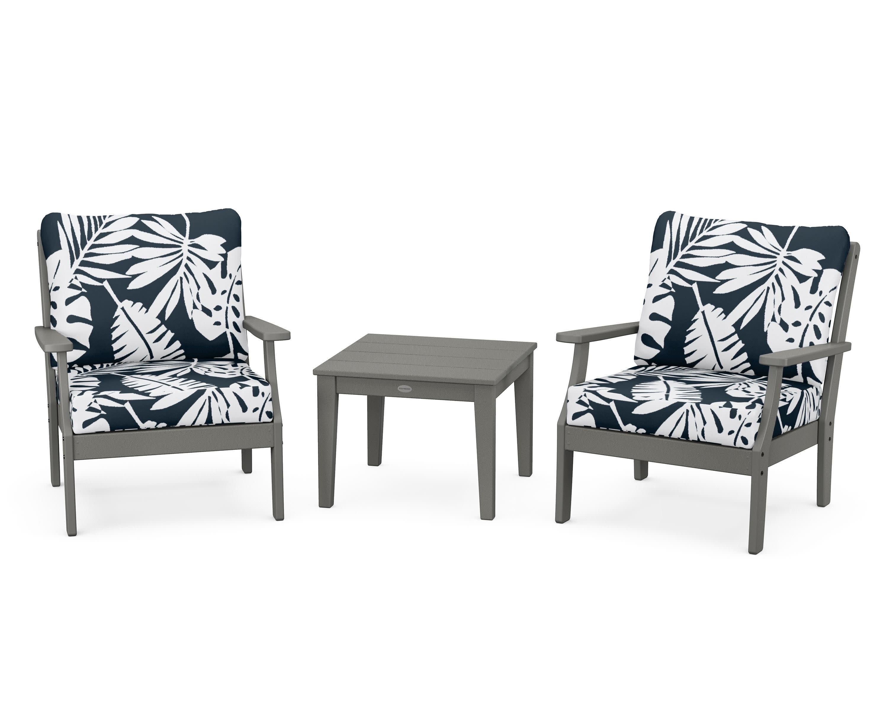 Braxton 3-Piece Deep Seating Set in Slate Grey / Leaf Marine Indigo
